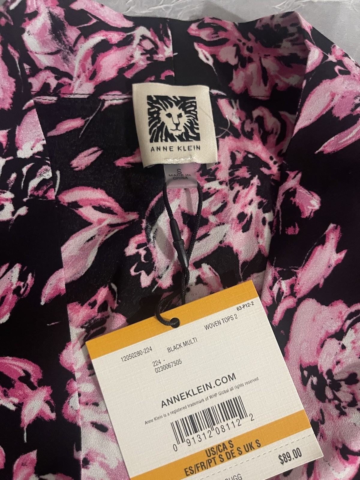 Anne Klein Black and Pink Link Floral Blouse Women Small
