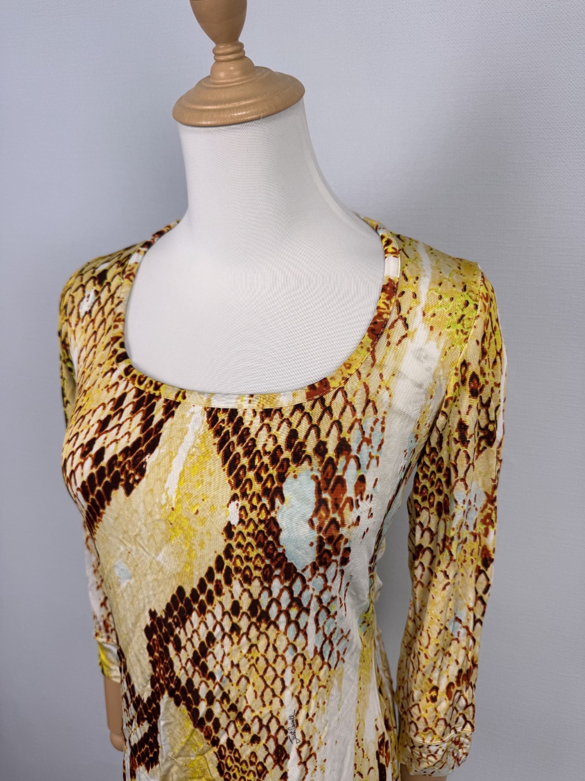 Just Cavalli Made in Bosnia Wonderful Yellow Snake Pattern Stretch Shirt Sz S