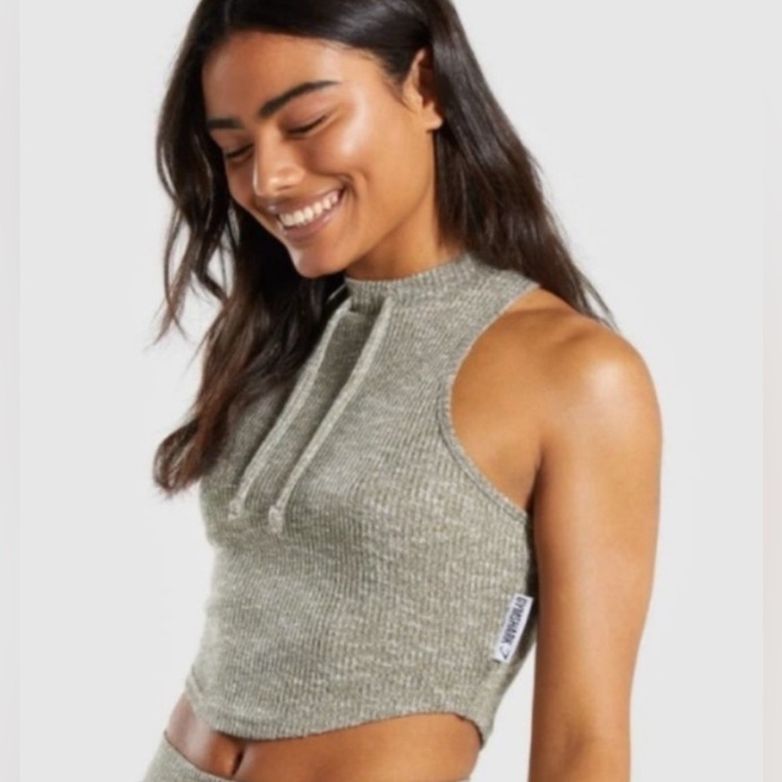 Gymshark Slounge Knit Sage Green Sleeveless Crop Top