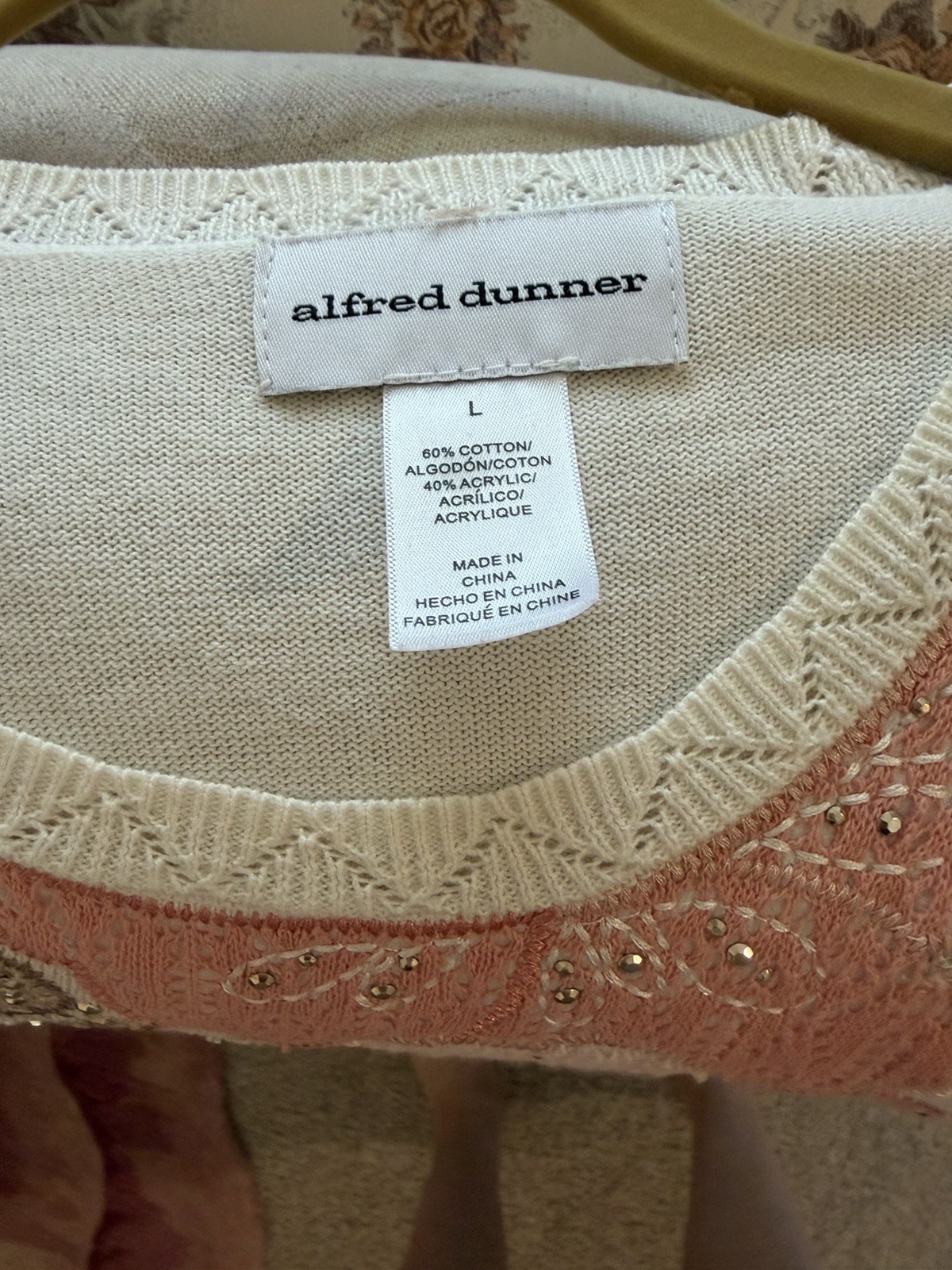 ALFRED DUNNER Women’s Ivory Long Sleeve Pullover Sweater Top Sz Large Floral