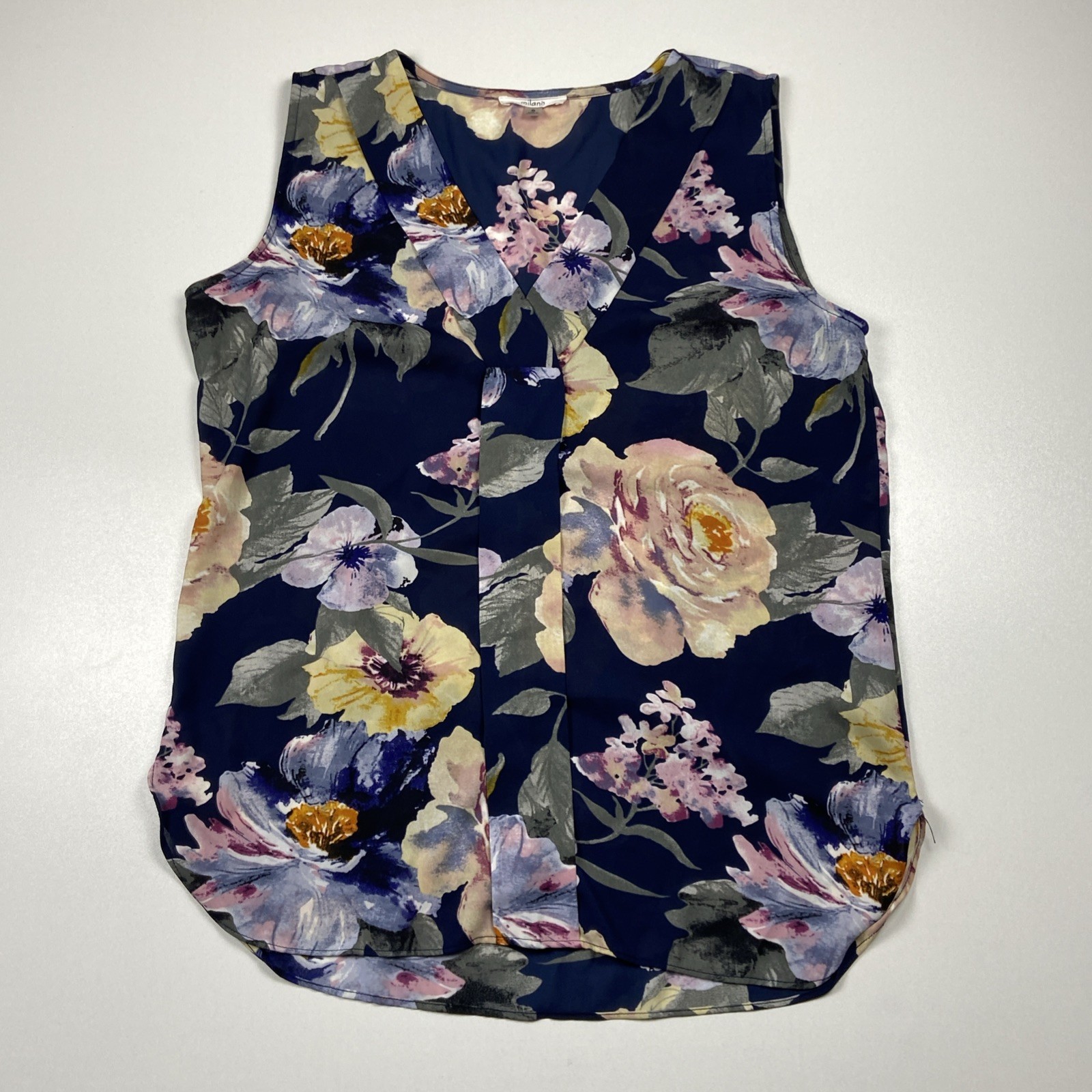 Milano Floral Sleeveless Blouse Size S Multicolor Art to Wear Abstract Sheer Top