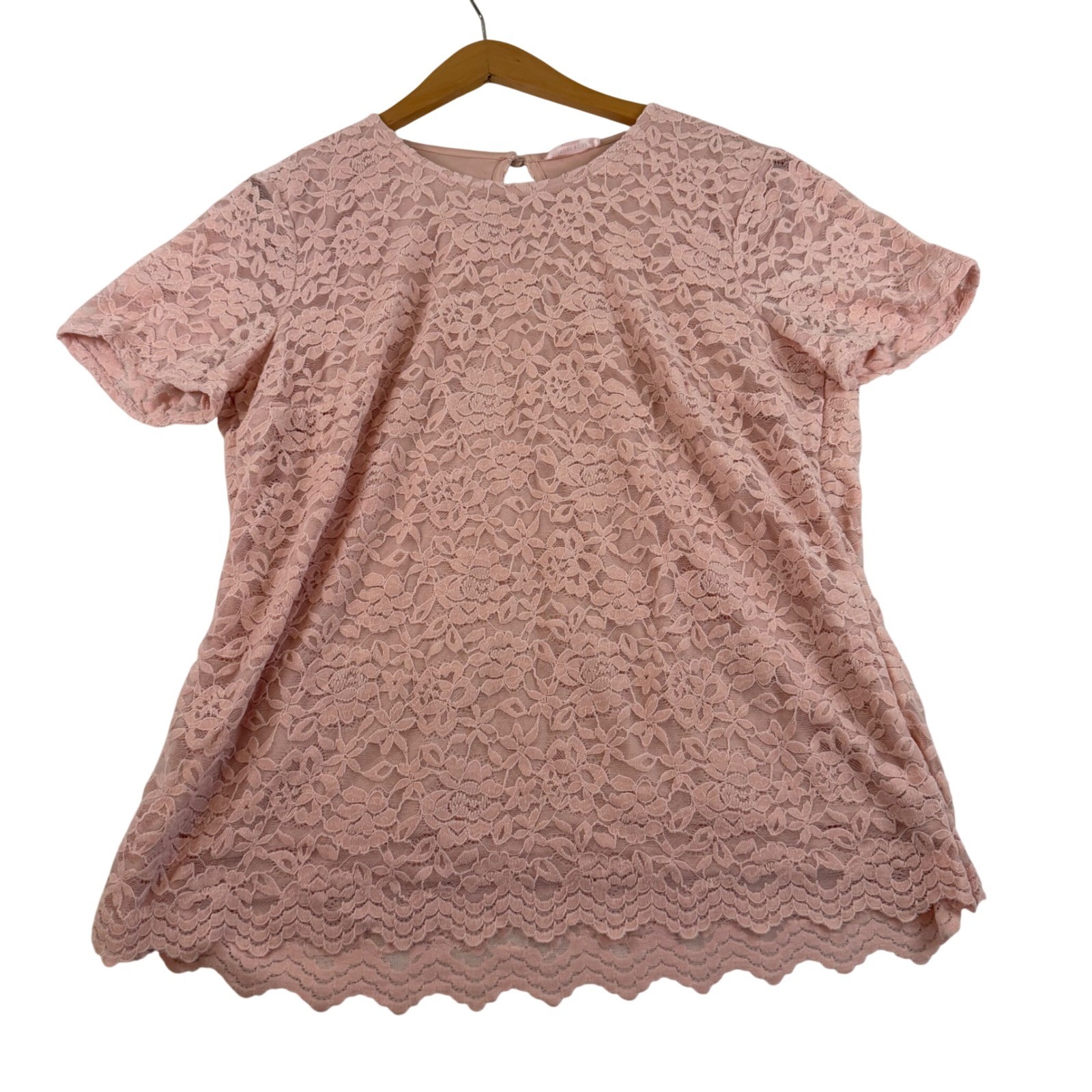 Teddi Rose Pink Floral Lace Short Sleeve Scalloped Hem Blouse XL New with Tags
