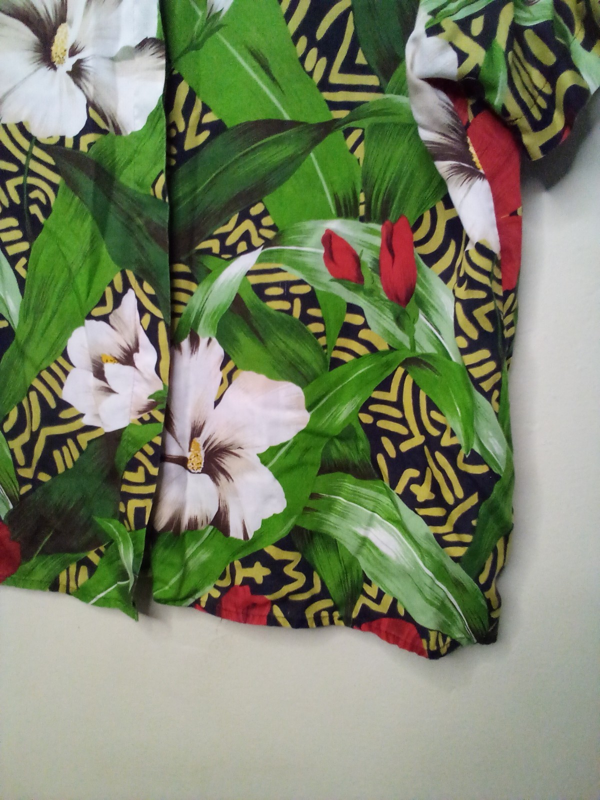 Jack Winter Shirt Women M Button Up Short Sleeve Tropical Print Green Red