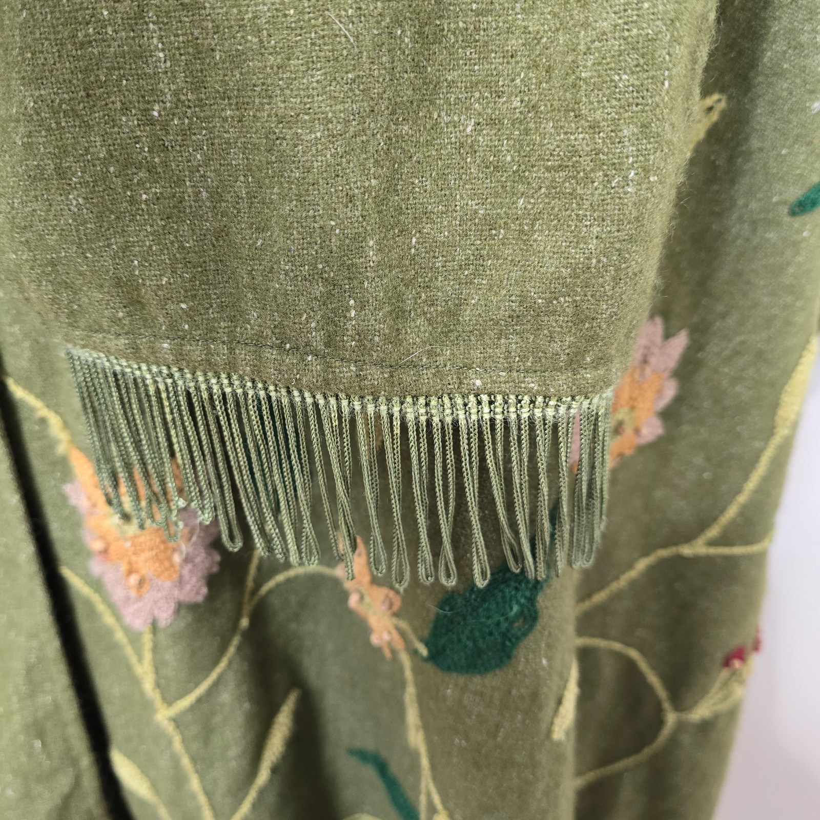 Vtg Wool Poncho Floral Top Wrap w/Shawl Forest Fairy Artsy Festival Cottagecore
