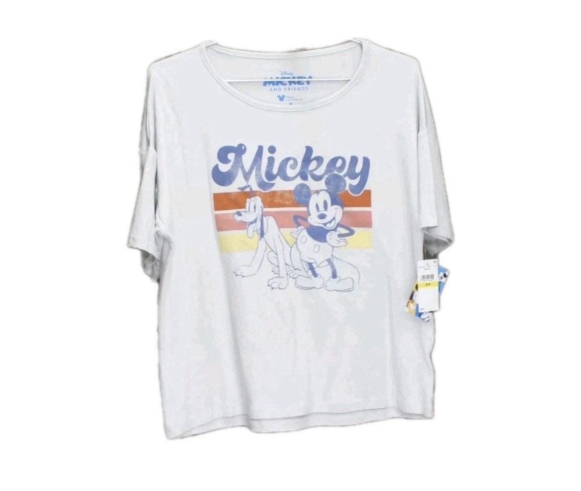 Disney Womens Mickey Mouse Pajama Shirt Top, Light Gray, Size-M