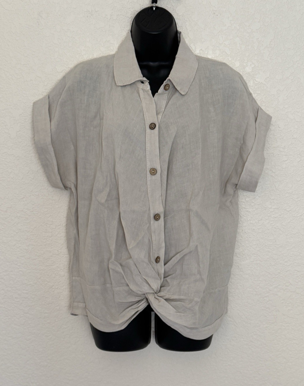 Meo Meli 100% Linen Short Sleeve Top Button Up Boho Lagenlook Minimalist Italy
