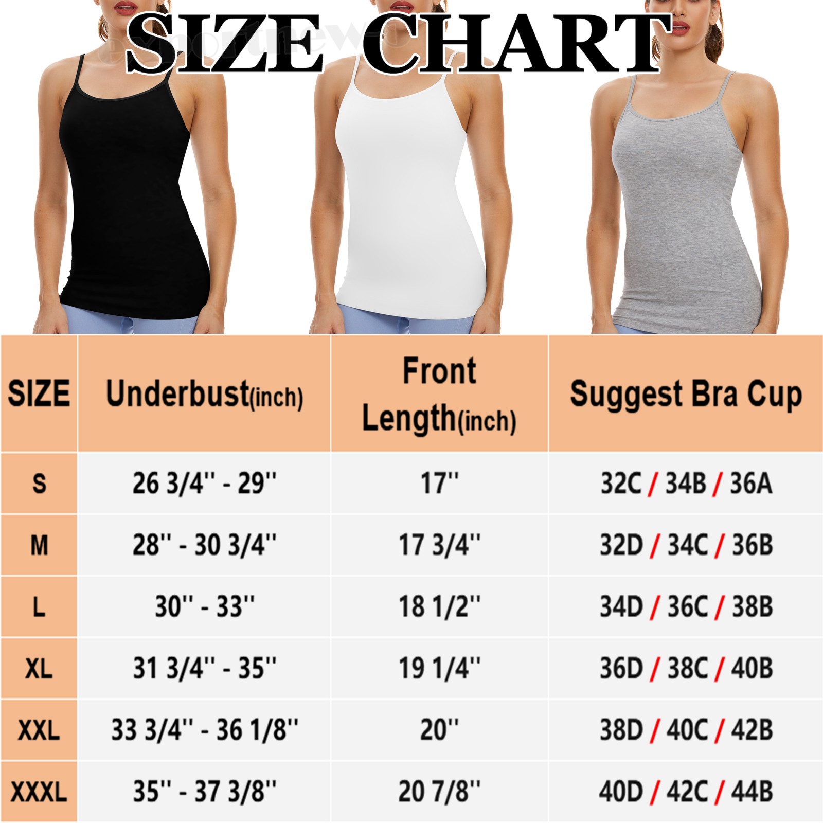 Womens Tank Top Adjustable Strap Camisole with Built in Padded Bra Vest Cami
