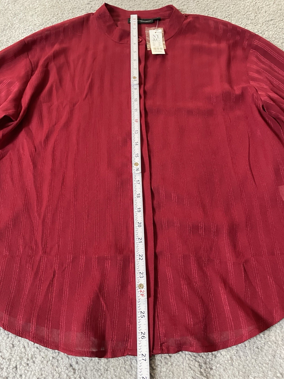 New York Company Button Up Blouse XL Red Striped Long Sleeve Career City Holiday