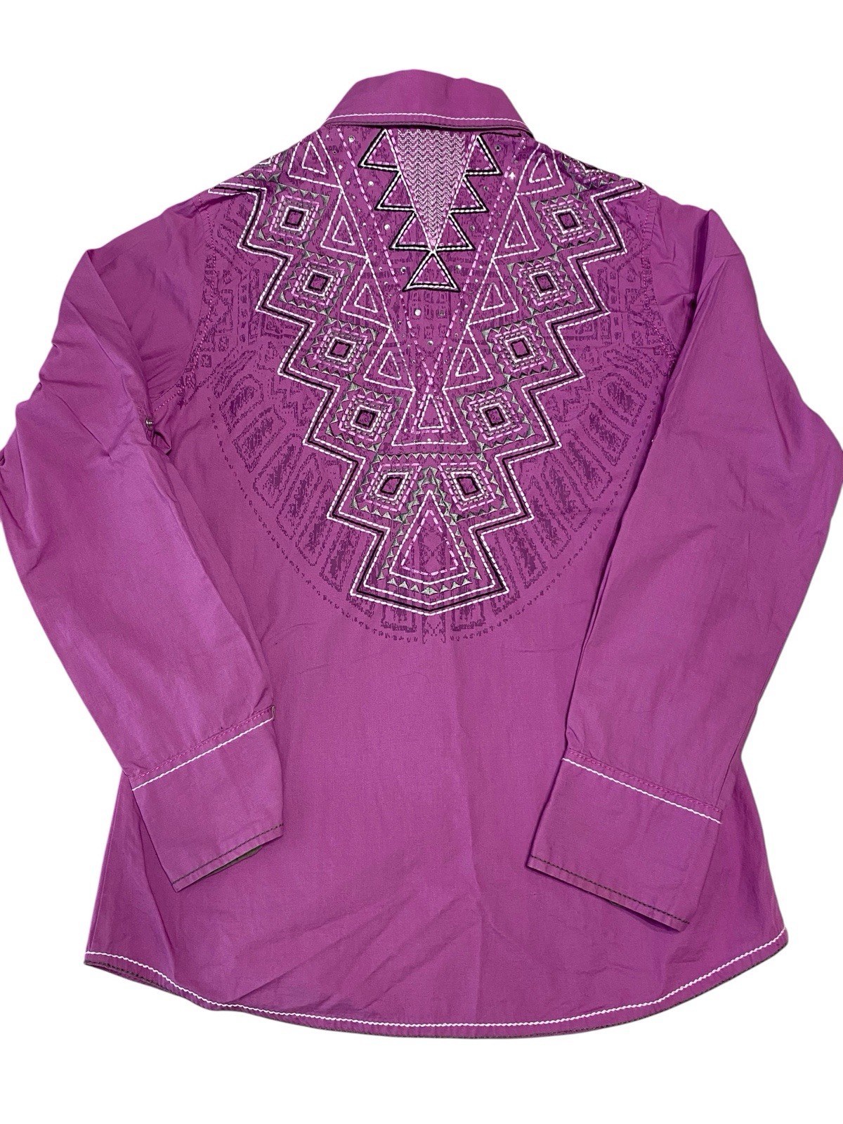 Cowgirl Up Western Embroidered Cotton Button-Up Collared Purple Long Sleeve S