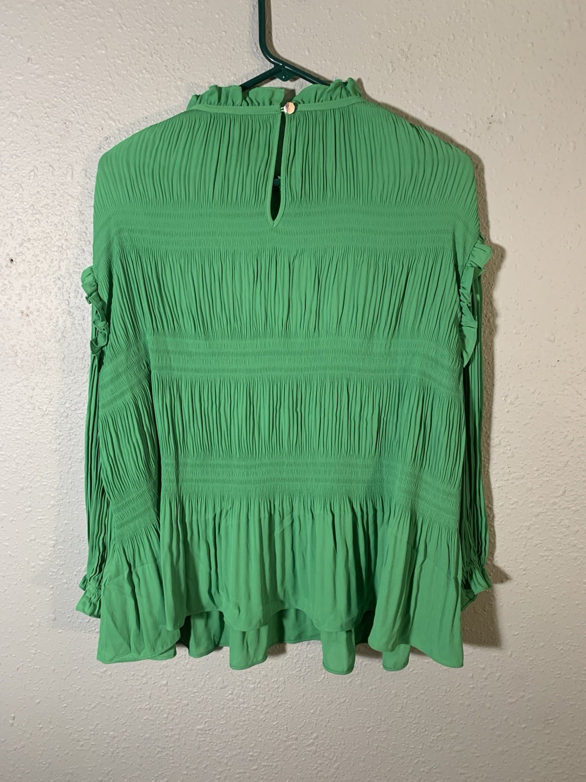 TED BAKER Airlie green frill ruffle high neck pleat blouse top gypsy boho Size 3