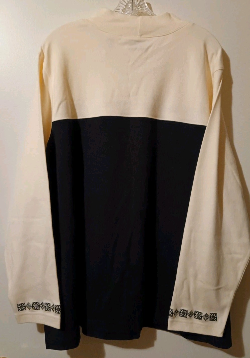 Bechamel 2X Mock Turtleneck Top Embroidered L/S Black & Ivory 100% Cotton NWT