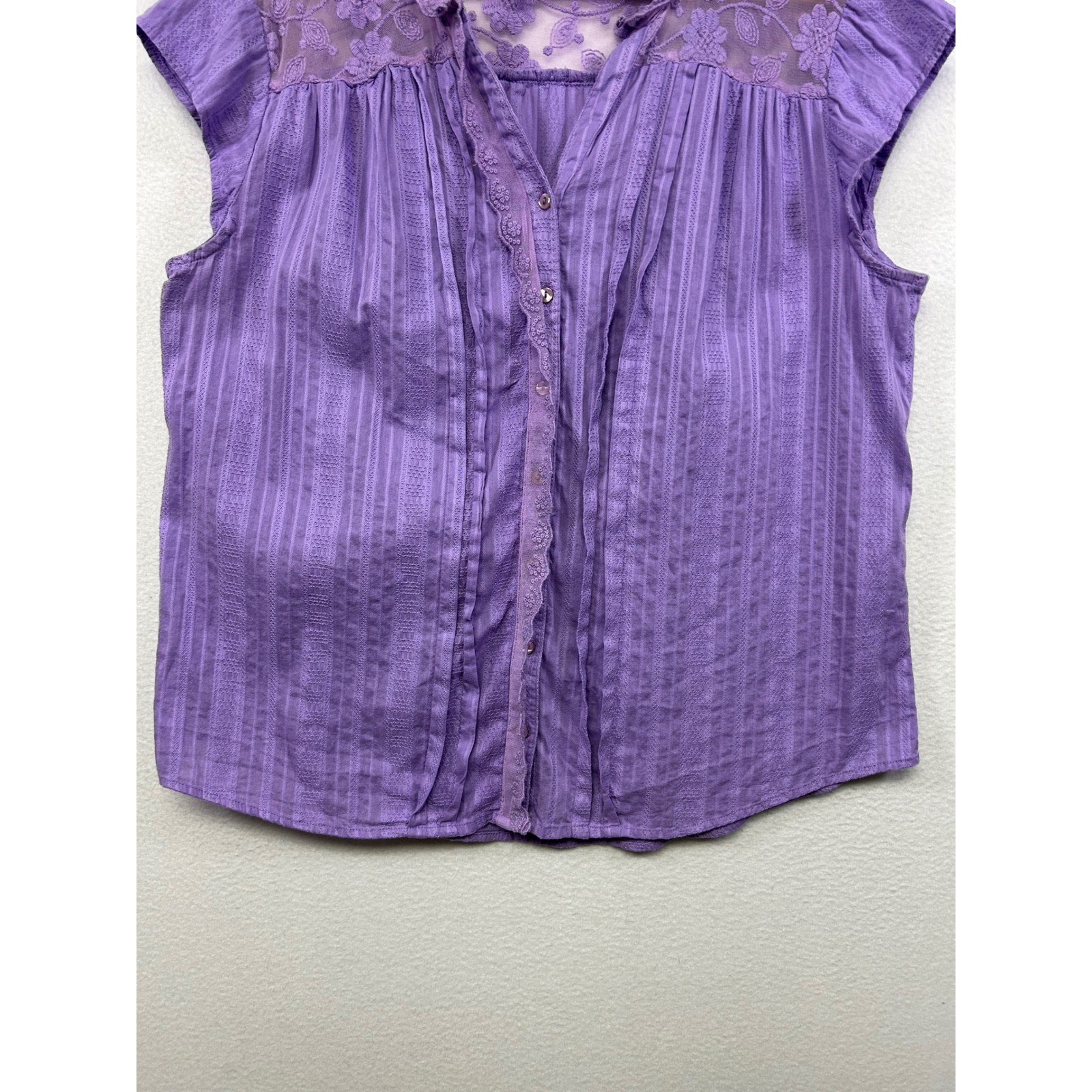 Boho Architect Womens XL Purple Lace Yoke Pintuck Button Victorian Down Blouse