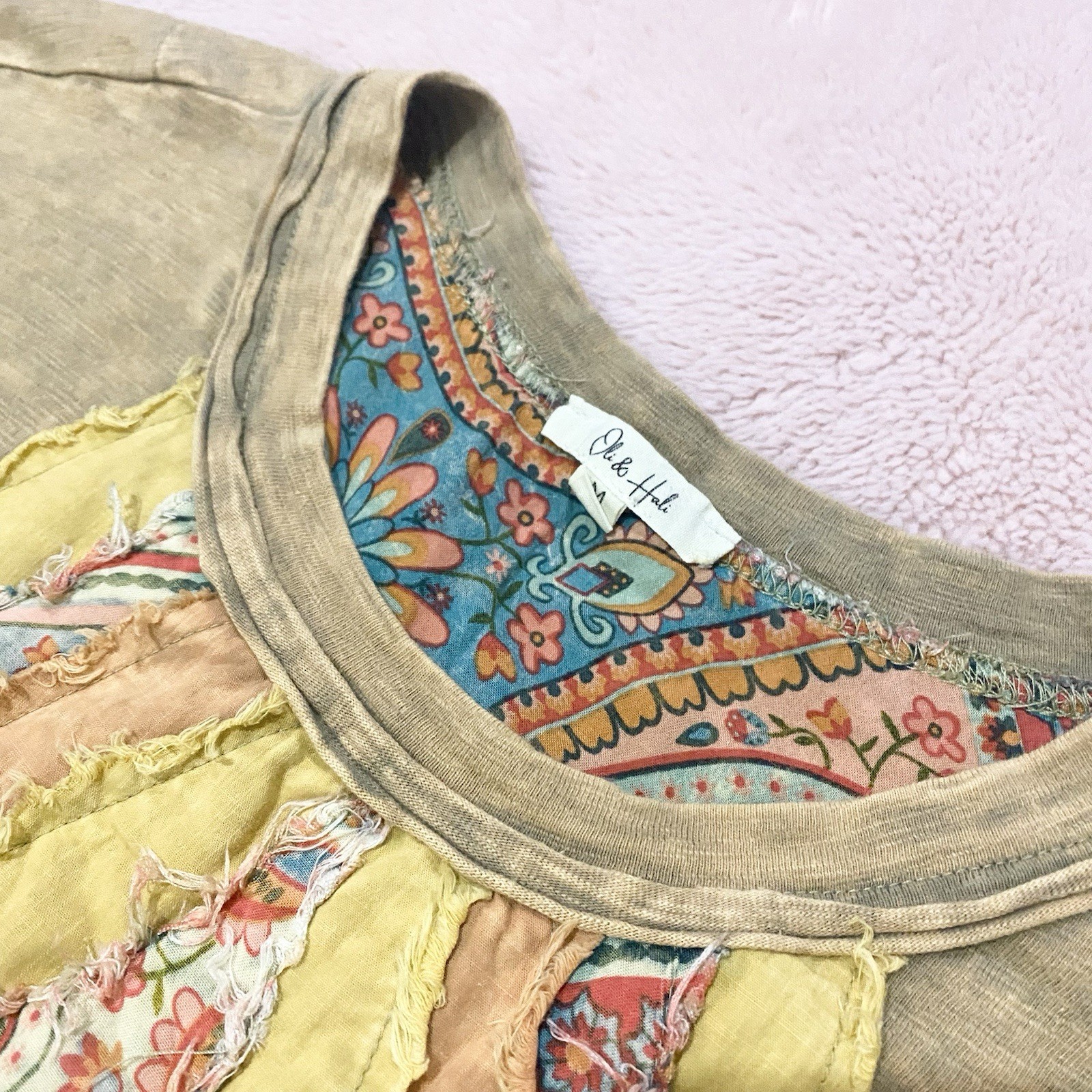 Oli & Hali Star Patchwork Quilted Oversized Relaxed Cropped Boho Twee Y2K Top