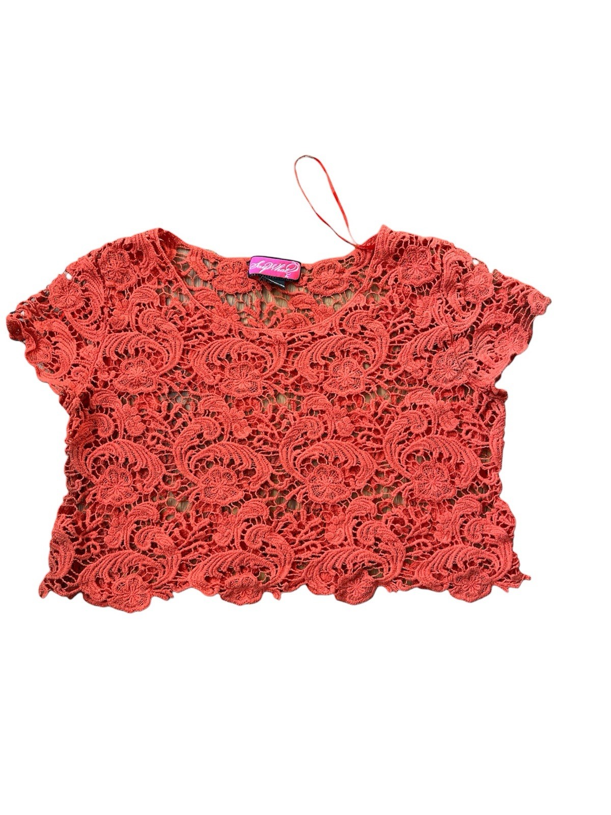 Coral Lace Crop Top Short Sleeve Say What Women’s Flower Design Size M