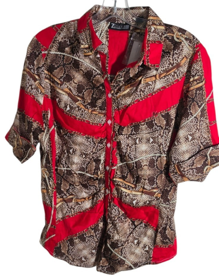 New York & Company 7th Avenue Women’s Medium Snake Chain Print Blouse NWT