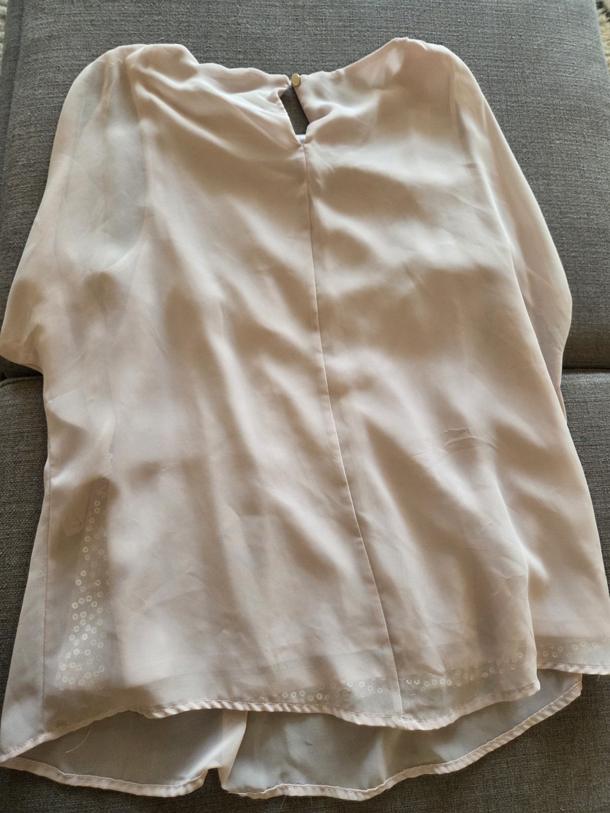 Jennifer Lopez Ivory Sequin Pleated Chiffon Sleeveless Blouse Medium