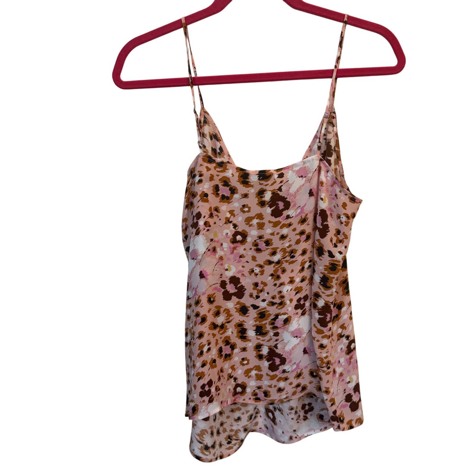 Paige Isela Floral Leopard Print Silk Tank Cami Pink Sz M Coquette Summer Y2K