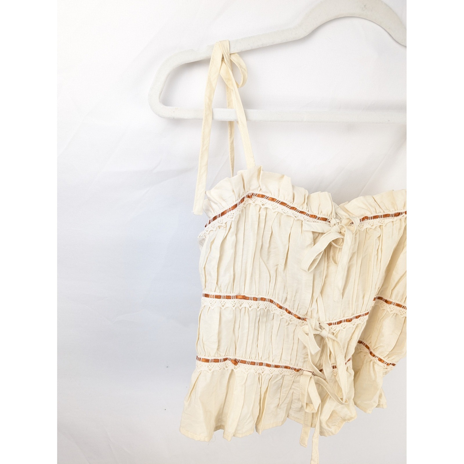 Boho Milkmaid Ruched Smocked Babydoll Top Size S Ren Faire Festival Cottagecore