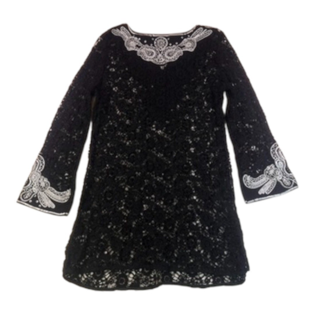 V Cristina Black Lace Embroidered Tunic Top Size Medium