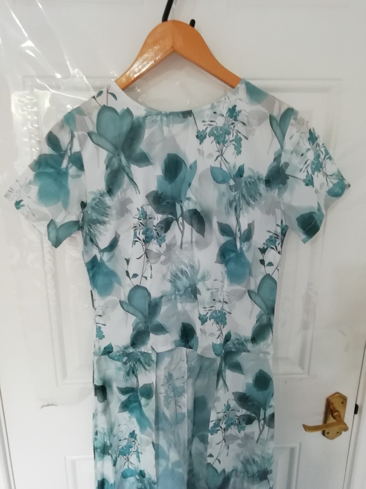 Missamore Long Shirt Top Size S Blue White Floral Back Shift Lagenlook Back Zip