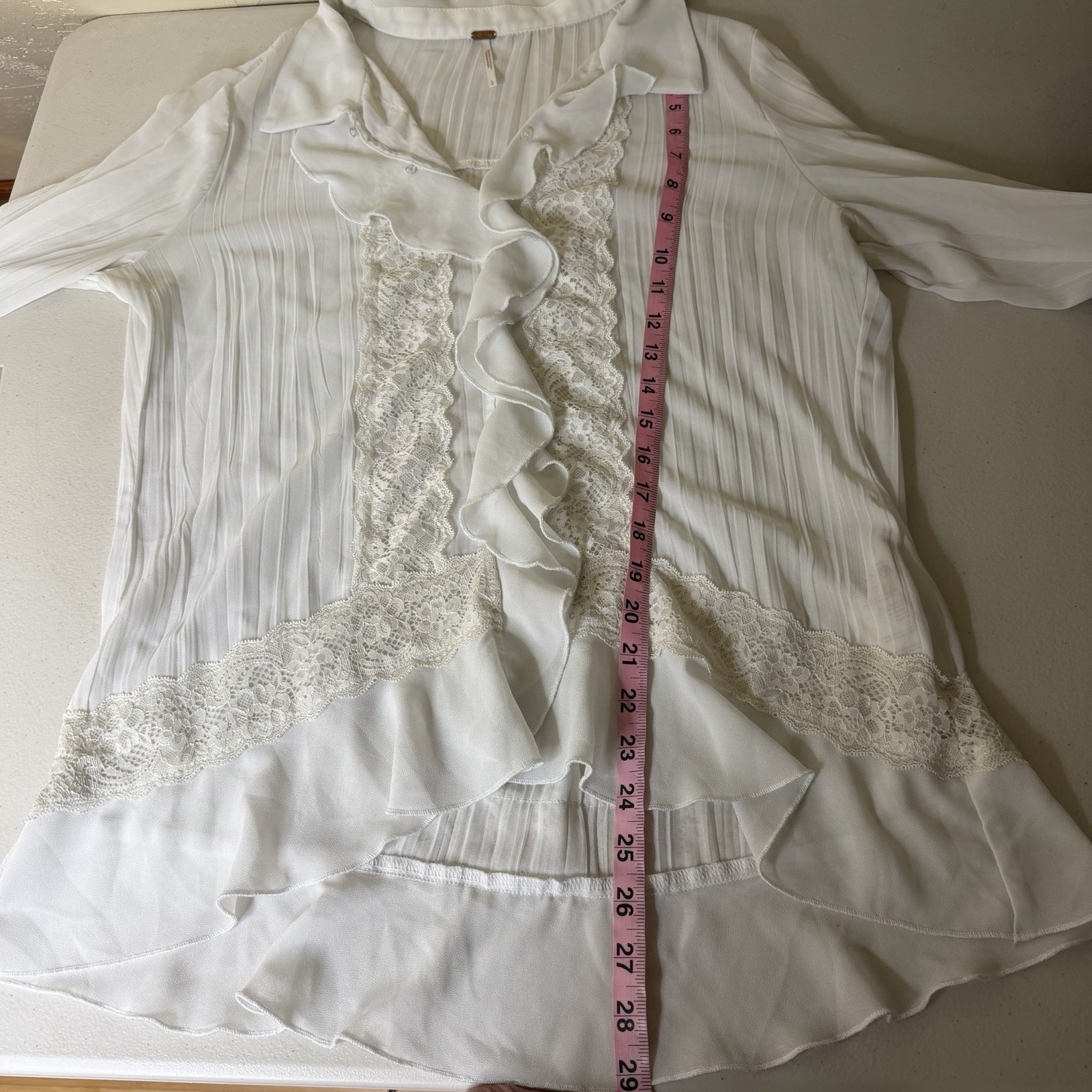 Free People White Lace Ruffle Blouse Pleated Romantic Victorian Bad At Love L