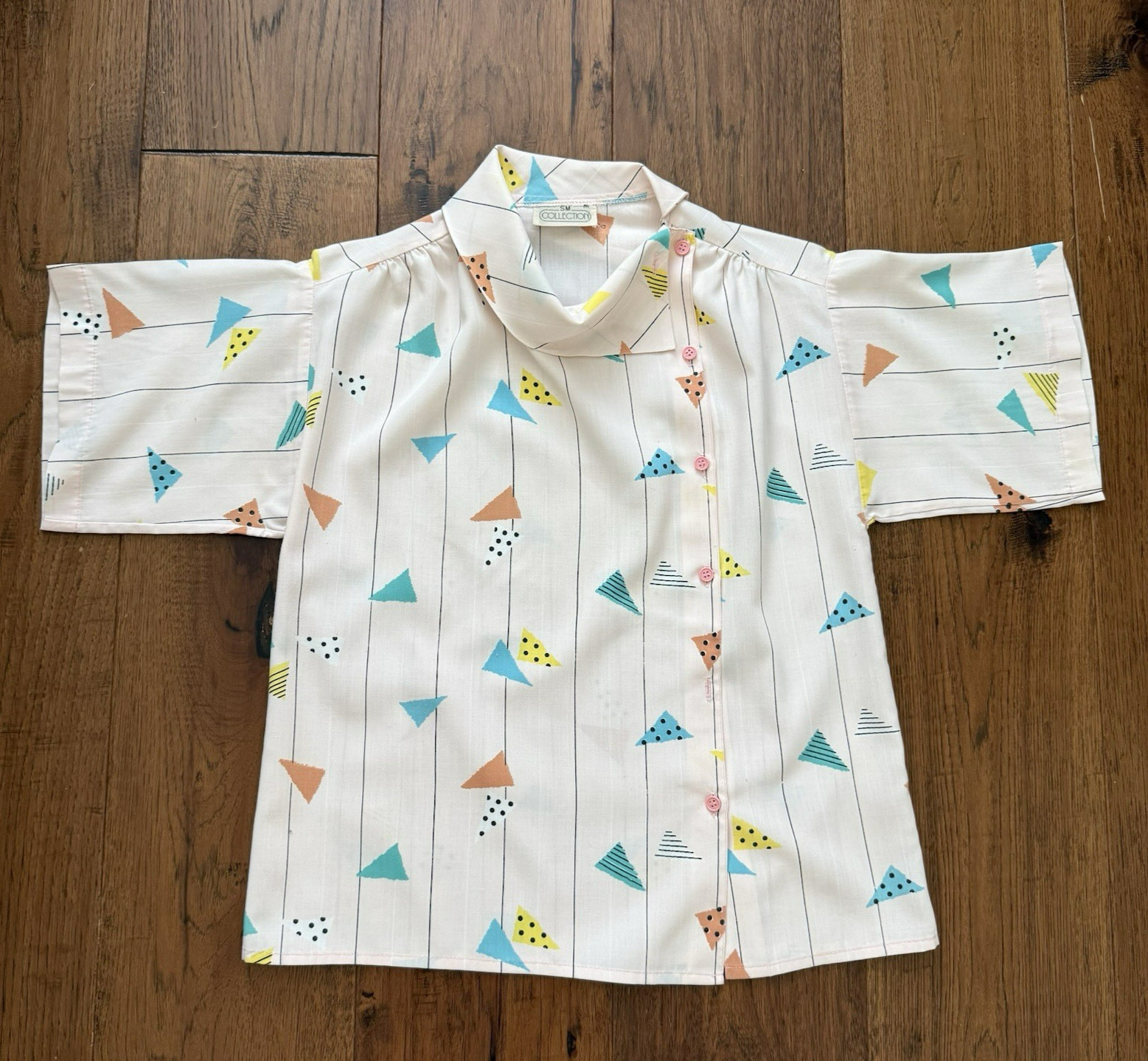 Vintage 80s 90s Geometric Pink Pastel Boxy Blouse/Top Retro Artsy Women’s M/L