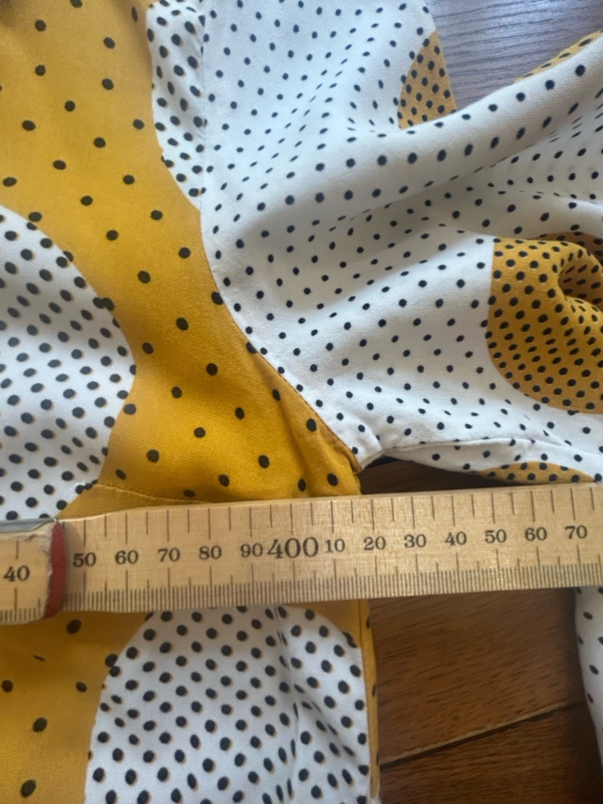 TU UK 8 Mustard White Polka Dot Shirt 100% Viscose Long Sleeve Button Blouse