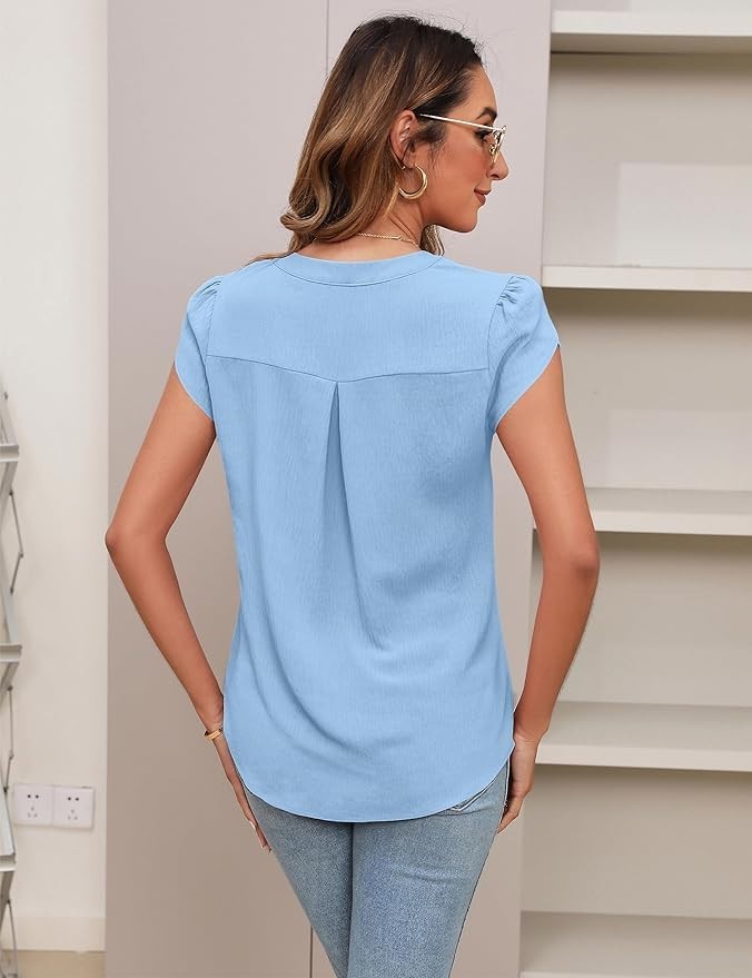BLOOMING JELLY Blouse Size {Large} V Neck/ Pintuck/ Short Petal Sleeve