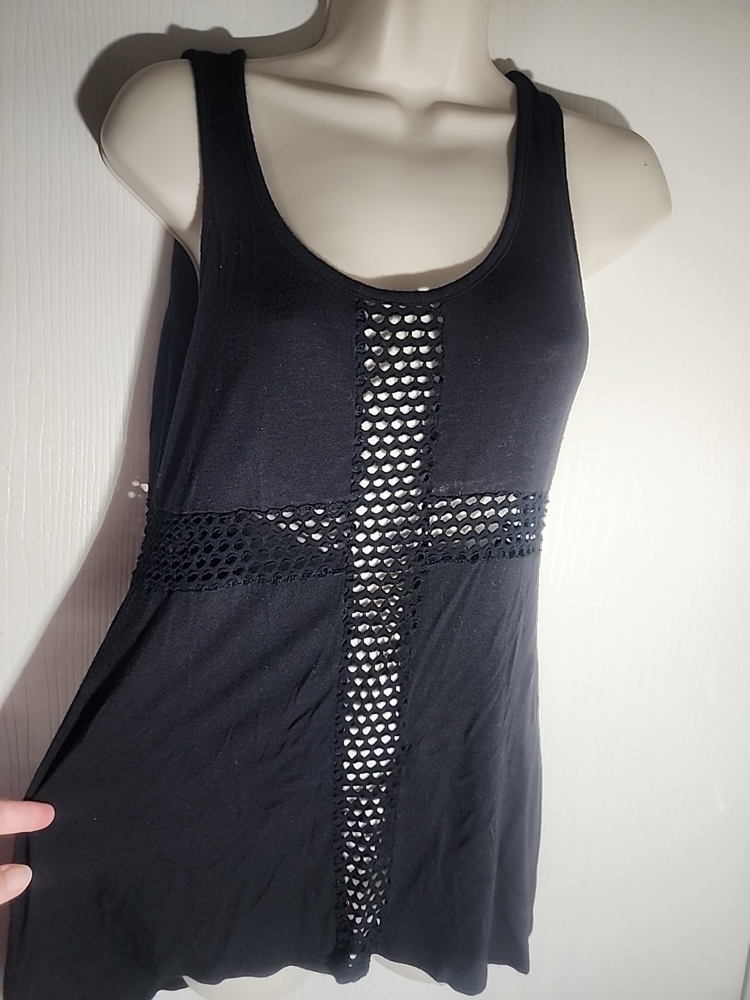 Voll L Black Stretchy Cut Out Sleeveless Stretchy Party Thin Rave Goth Top