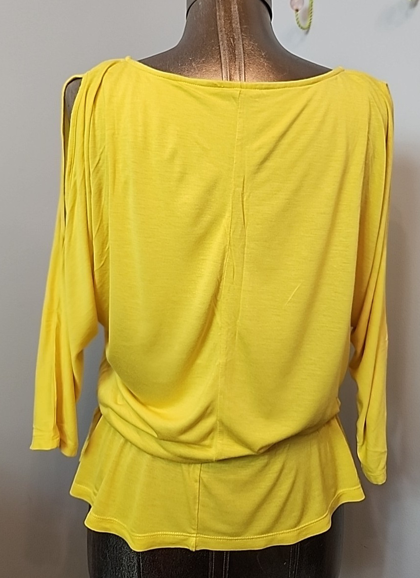 New York & Company Yellow Cold Shoulder Sleeve Shirt Womens M Chest 40 320-36482