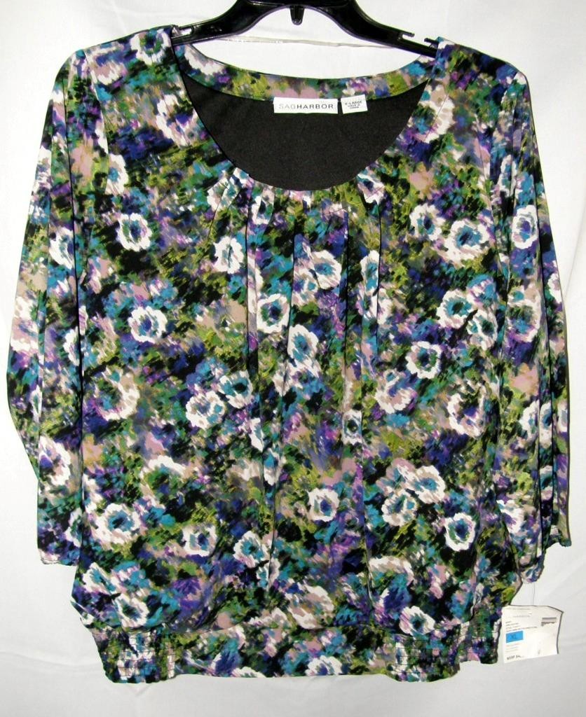 NEW NWT Colorful Blurred Floral Sz XL Lined SPELLBOUND Pullover Blouse SAG HABOR
