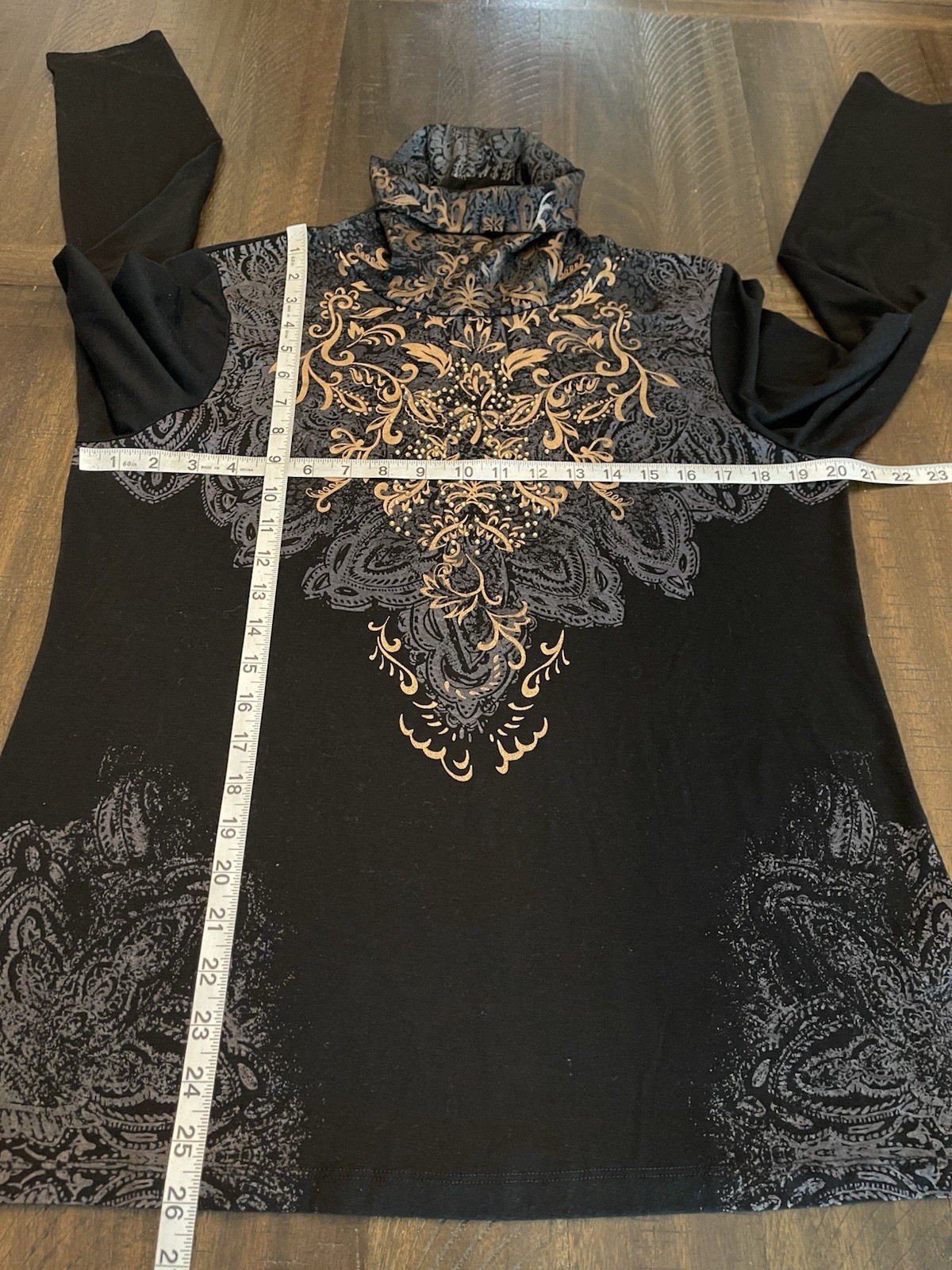 RXB Black Embellished Long Sleeve Turtleneck Top Blouse Size XL Goth Grunge