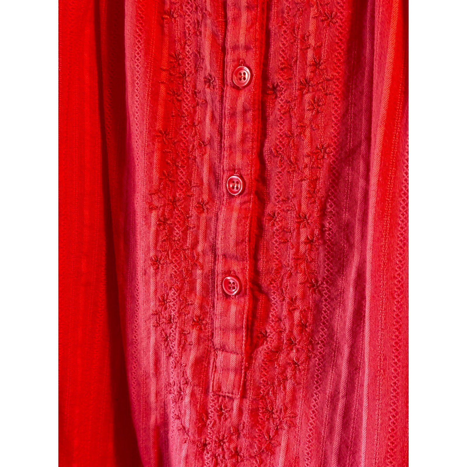 Faded Glory Red Embroidered Peasant Blouse 3/4 Sleeve Textured Stripe Top XL