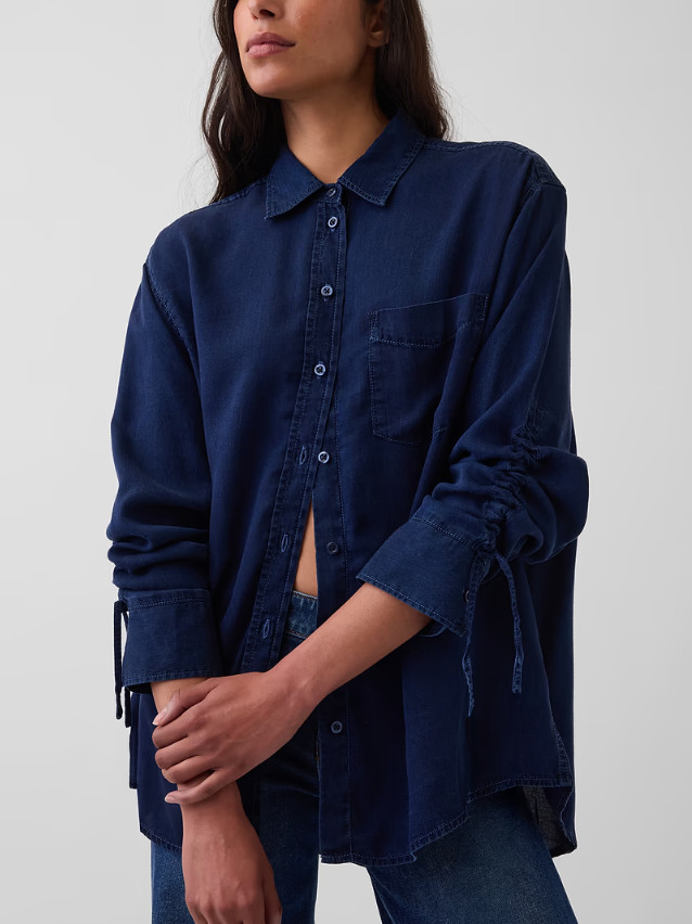 GAP Denim Oversized Ruched-Sleeve Shirt Full Size Regular 2XS-XL #NWT