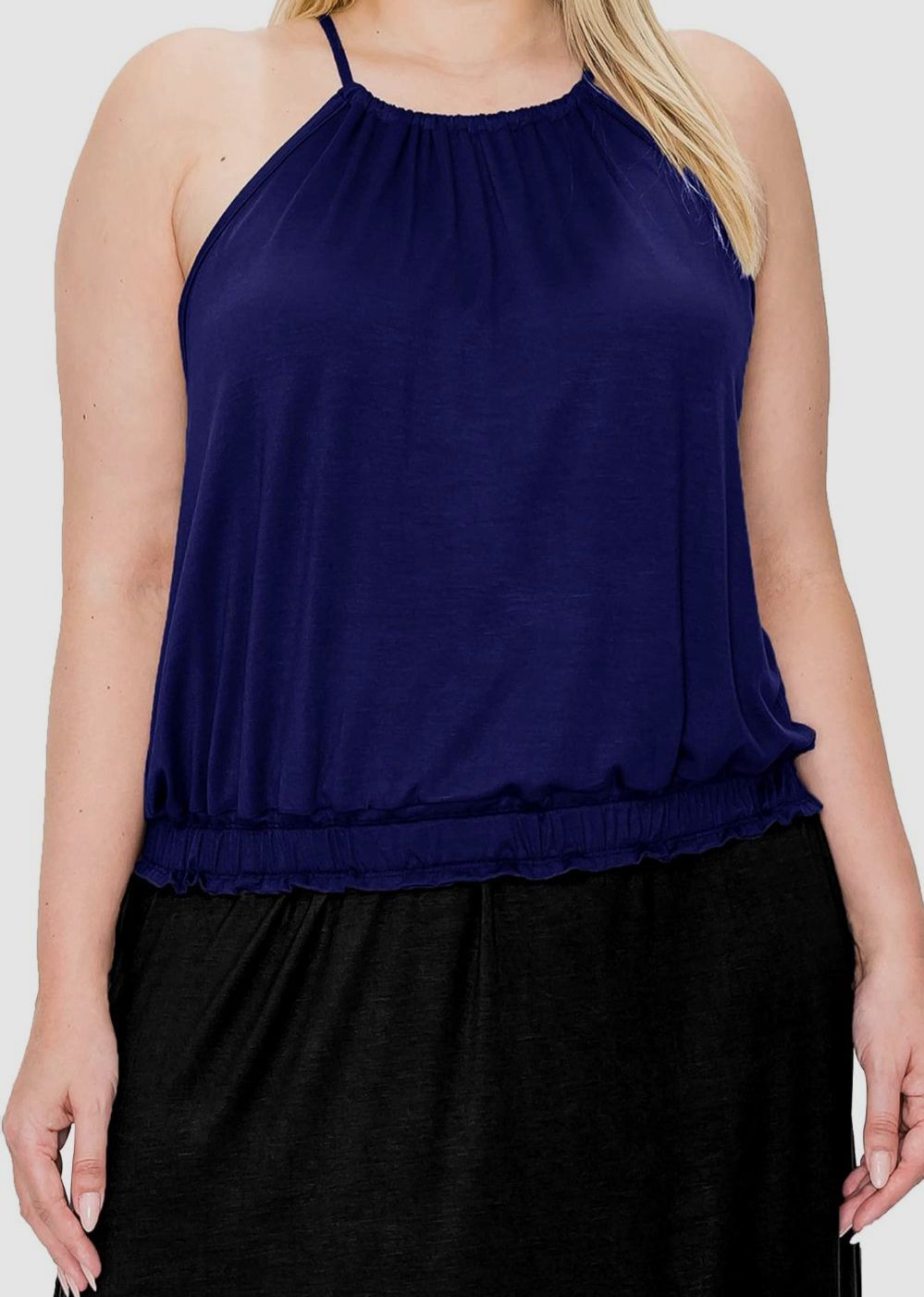 Coin 1804 Women’s Blue Elastic Waist Halter Tank Top Plus Size 3X