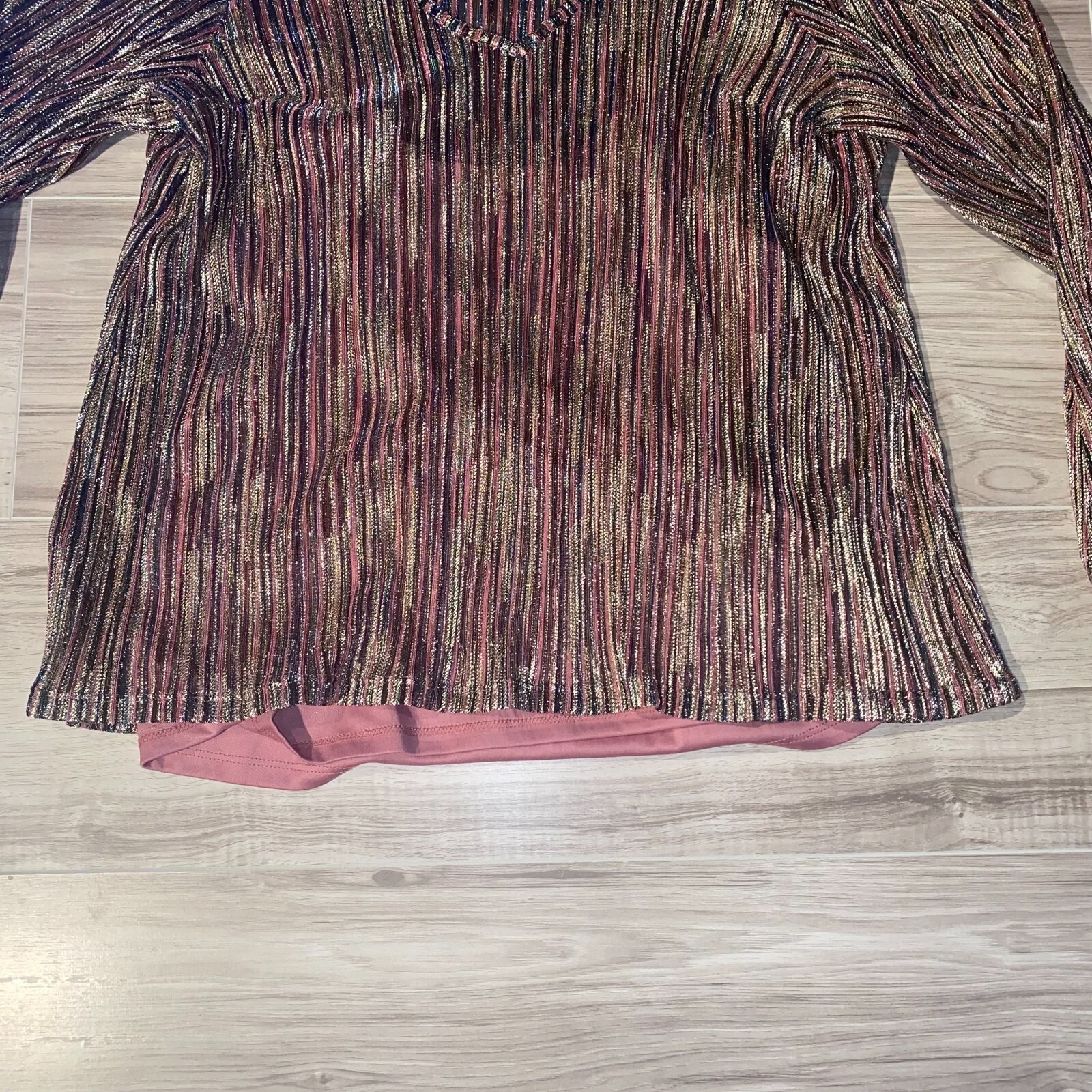 Rockin’ C Womens Multicolor Metallic Sheer Striped V-Neck Blouse Top Size Small