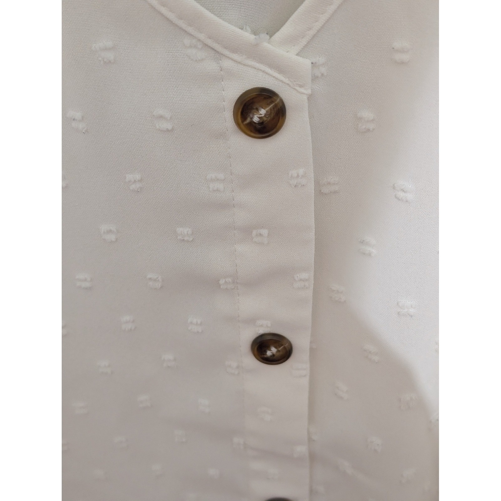 Bloomchic White Swiss Dot V-Neck Button Down Blouse Short Sleeve Plus Size 22-24