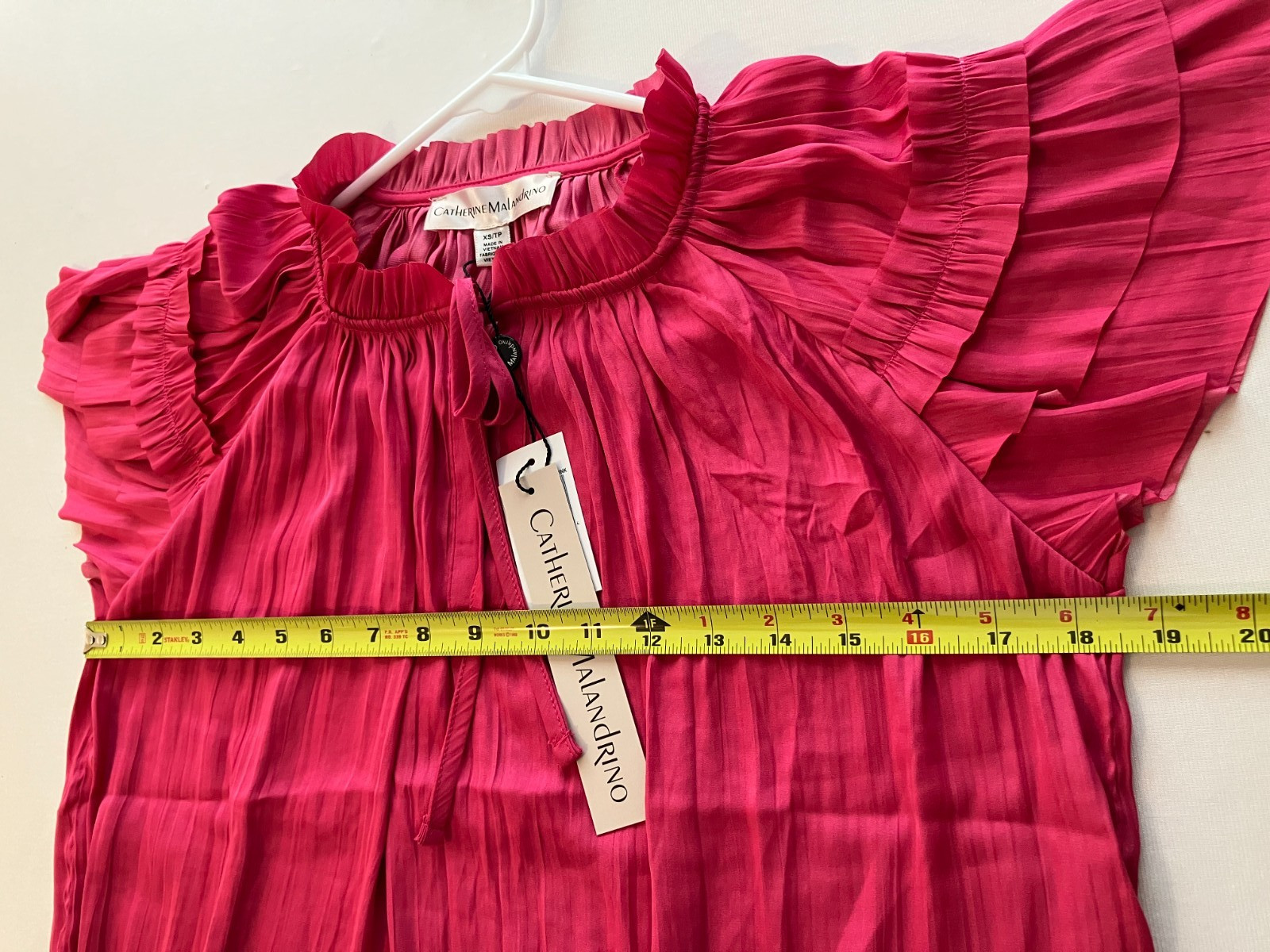 Catherine Malandrino Ruffle Peasant Blouse Top XS Pink Flutter Sleeve NWT