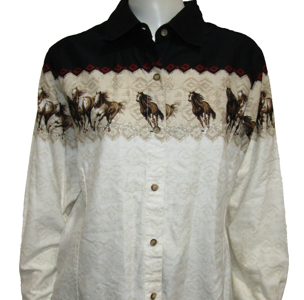 BIT & BRIDLE LADIES WESTERN HORSE FULL BUTTON UP SHIRT WOMENS SIZE L