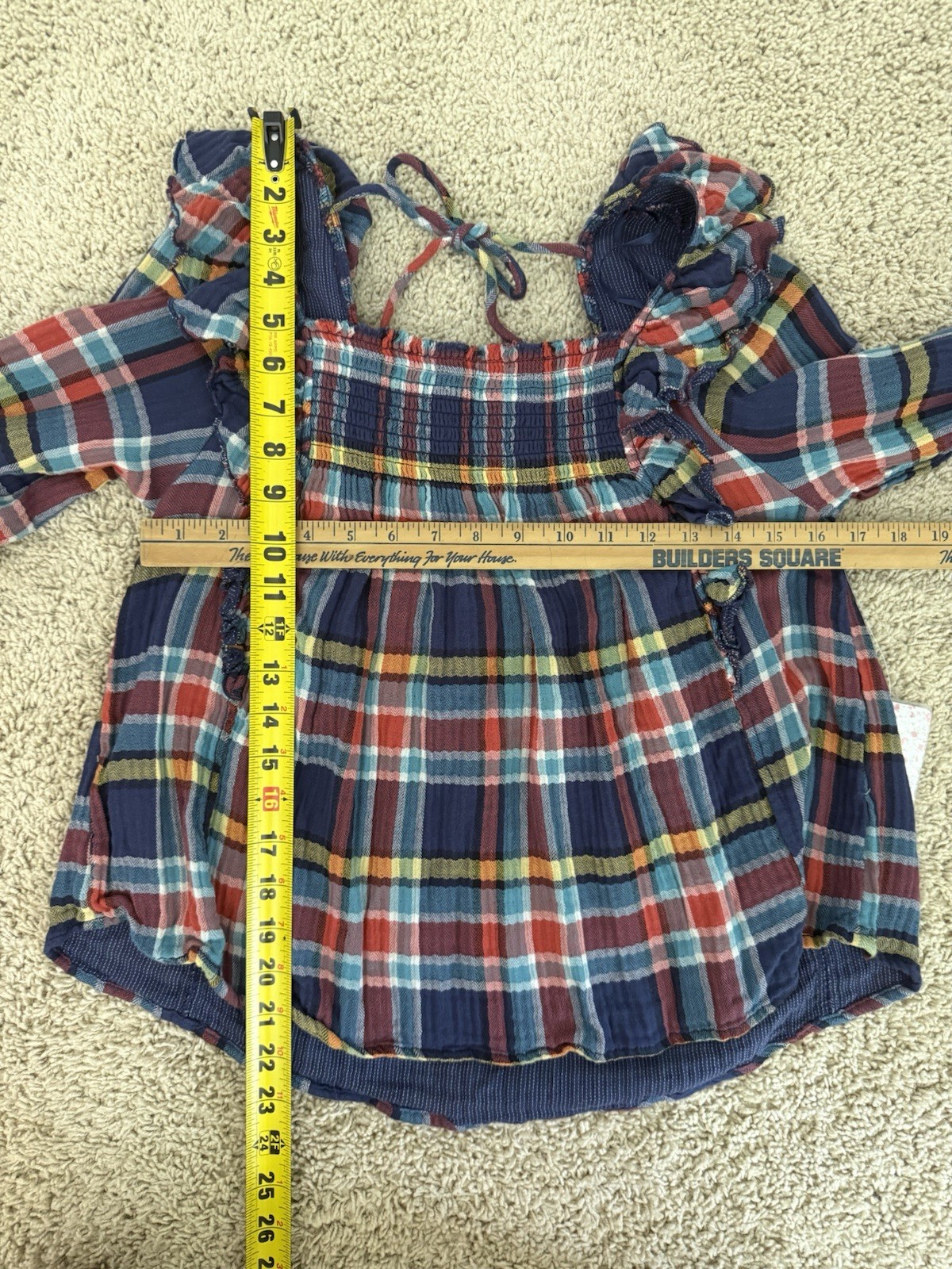 We the FREE PEOPLE New Siena Plaid Pullover TOP Small Babydoll Teal Country $118