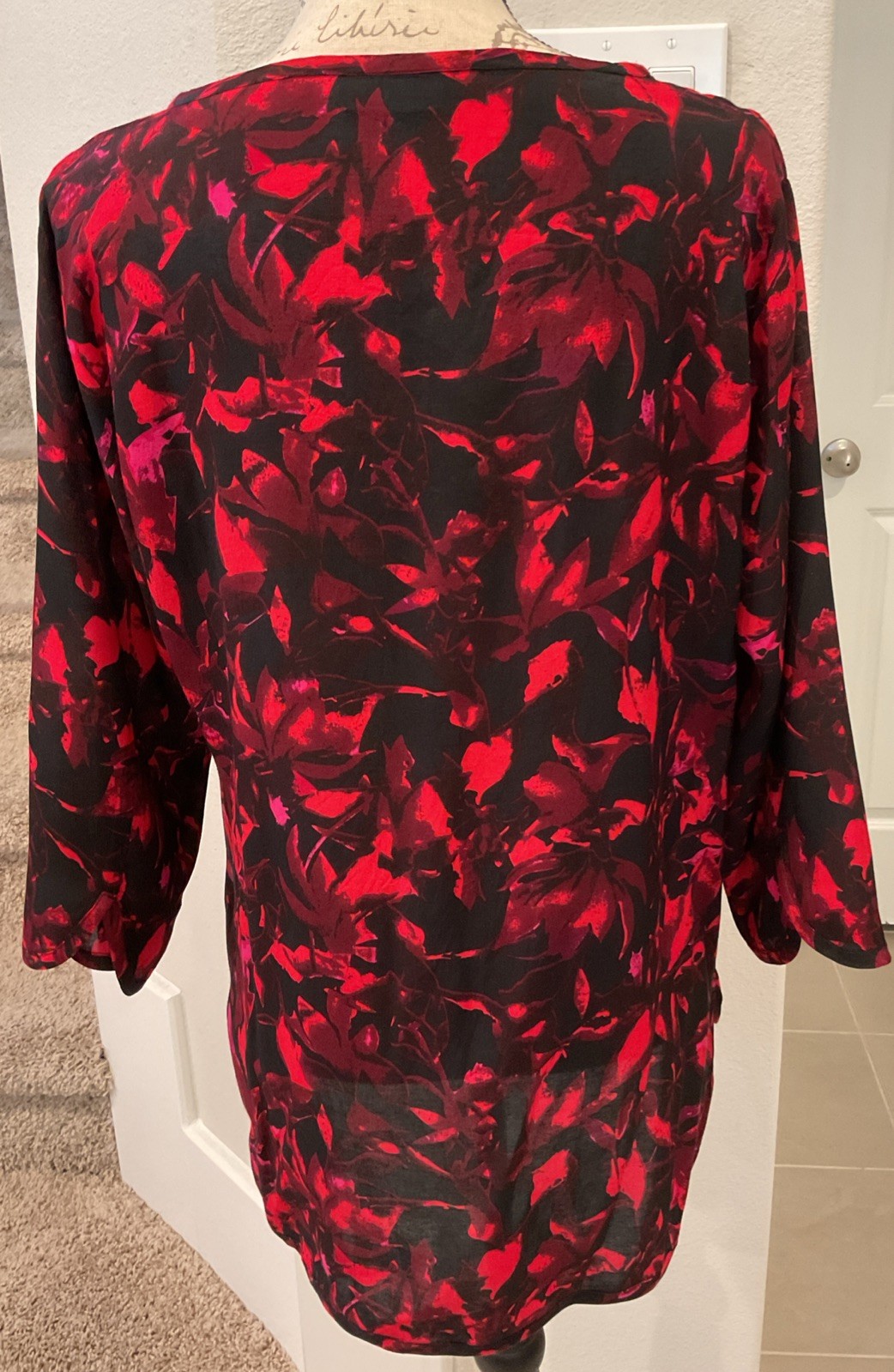 MASAI Women’s Sz L Pullover Blouse Blk/Wine/Fushia Viscose 3/4 sleeve NWOT