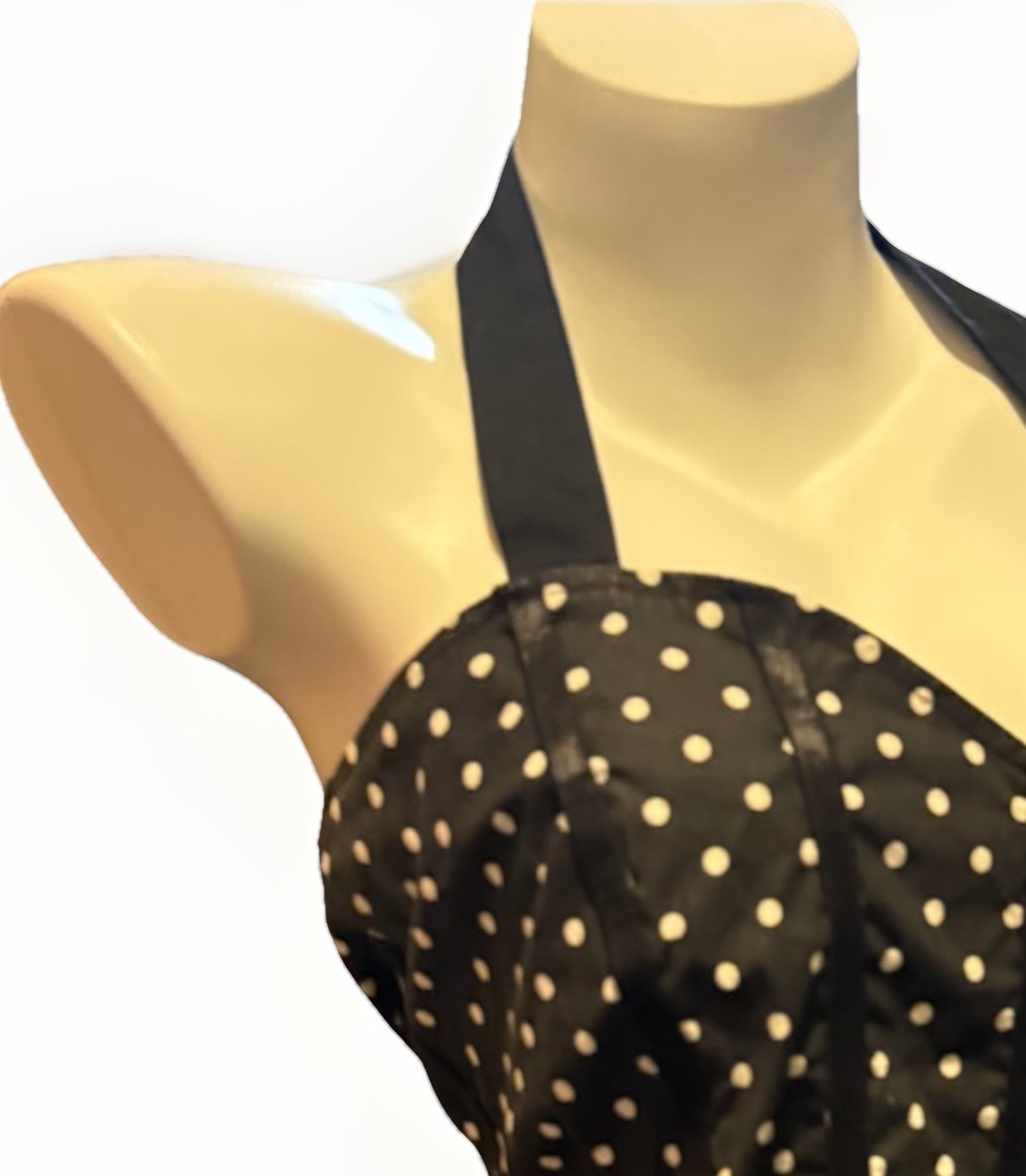 Vintage Y2K Black Polka Dot Halter Top Bustier Glam Goth Rockabilly Retro XL