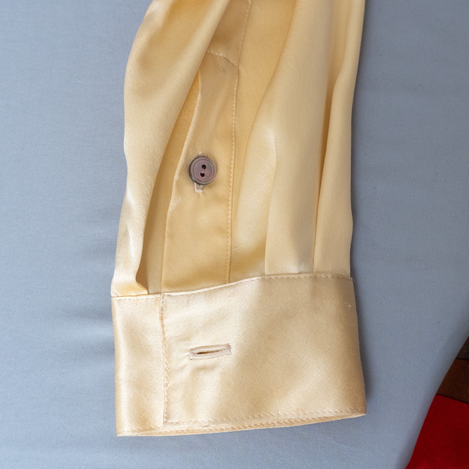 100% Silk Doncasters Women’s Button Up Ivory with Red Accents