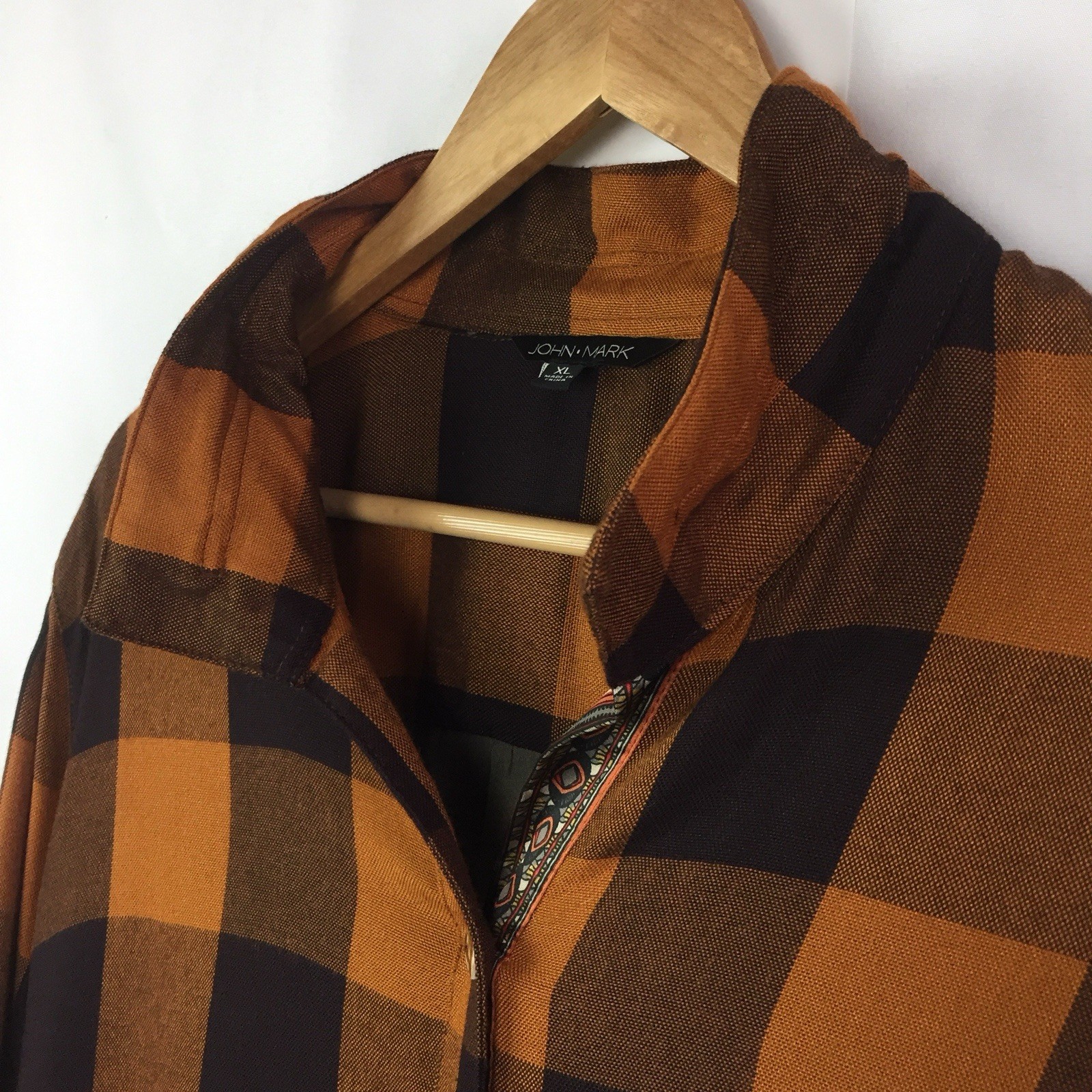 John Mark Tunic Shirt Womens XL Plaid Mixed Print Flare Button Front Wire Collar