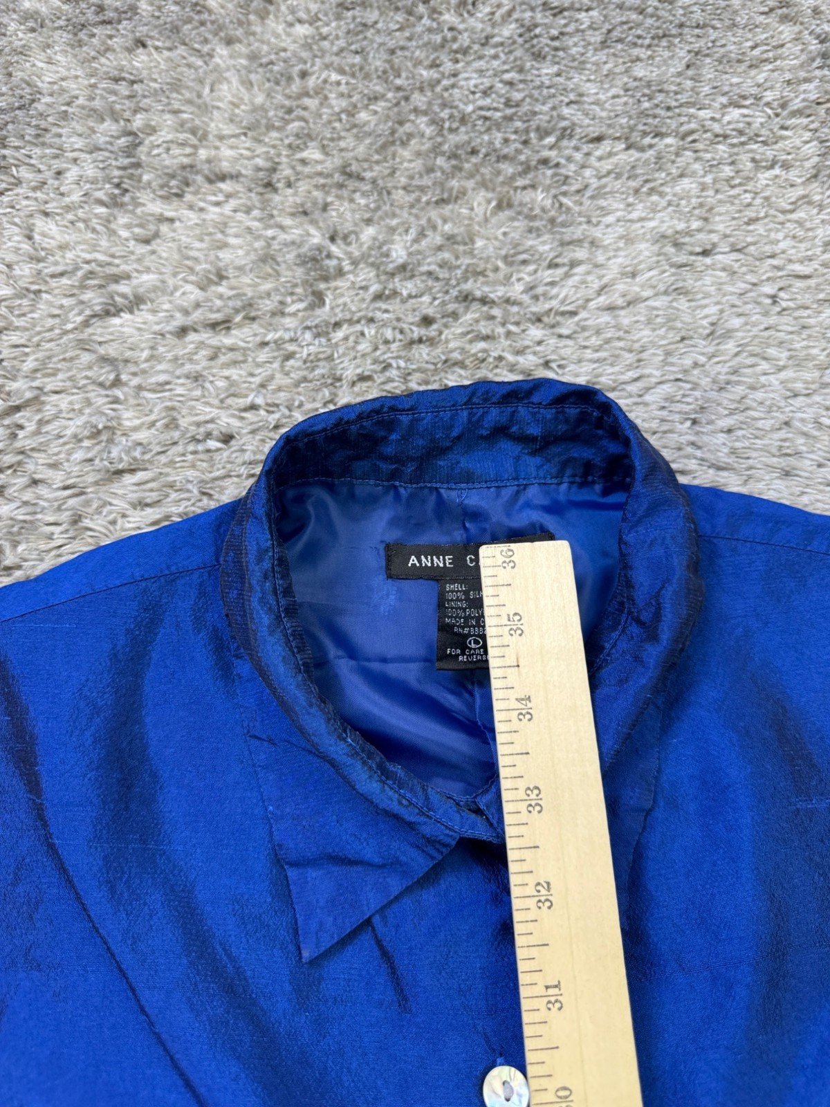 Anne Carson Top Women Large Royal Blue Silk Satin Button Front Lagenlook Tunic