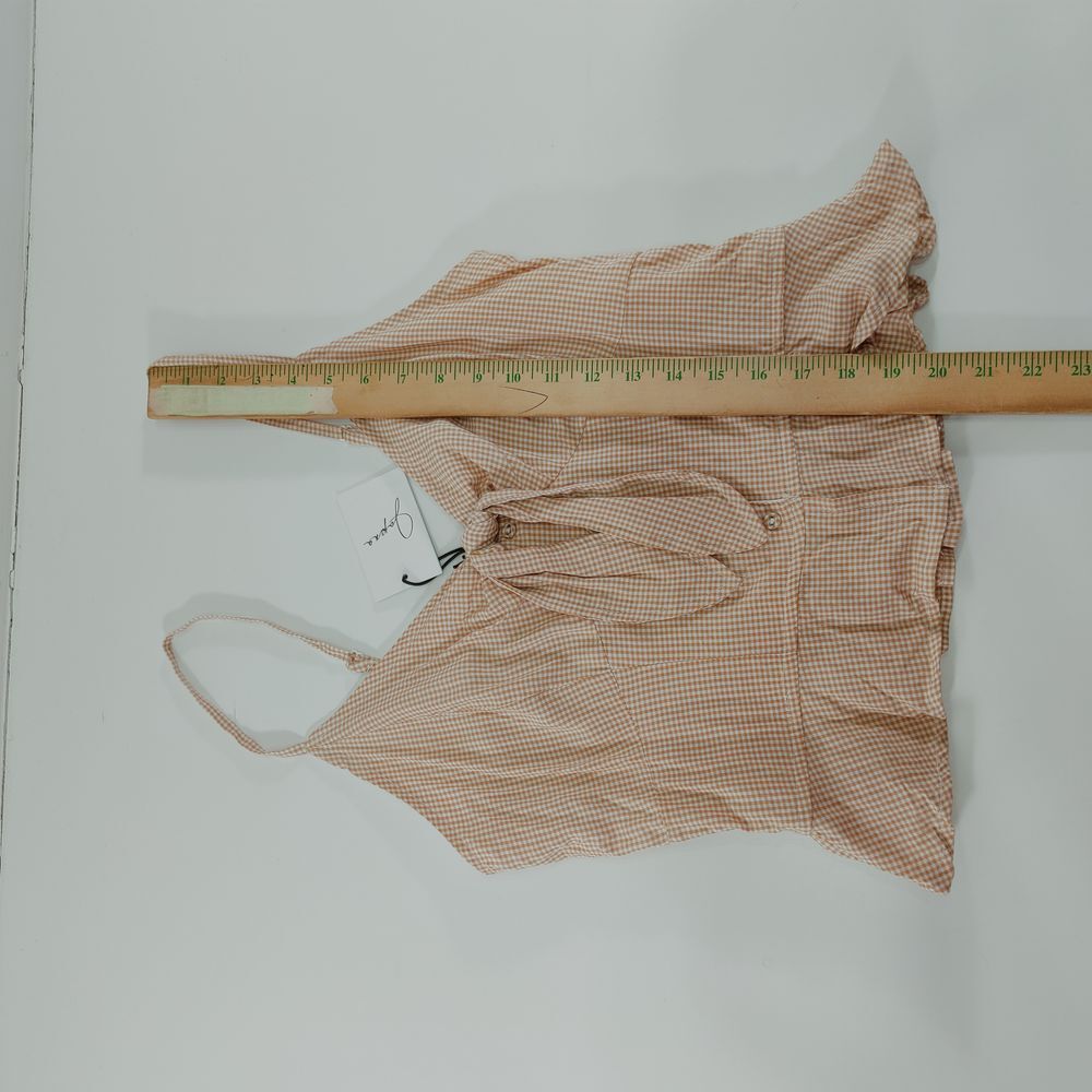 Japra Smocked Crop Top with Tie Front Ruffle Hem Tank Cami Size L