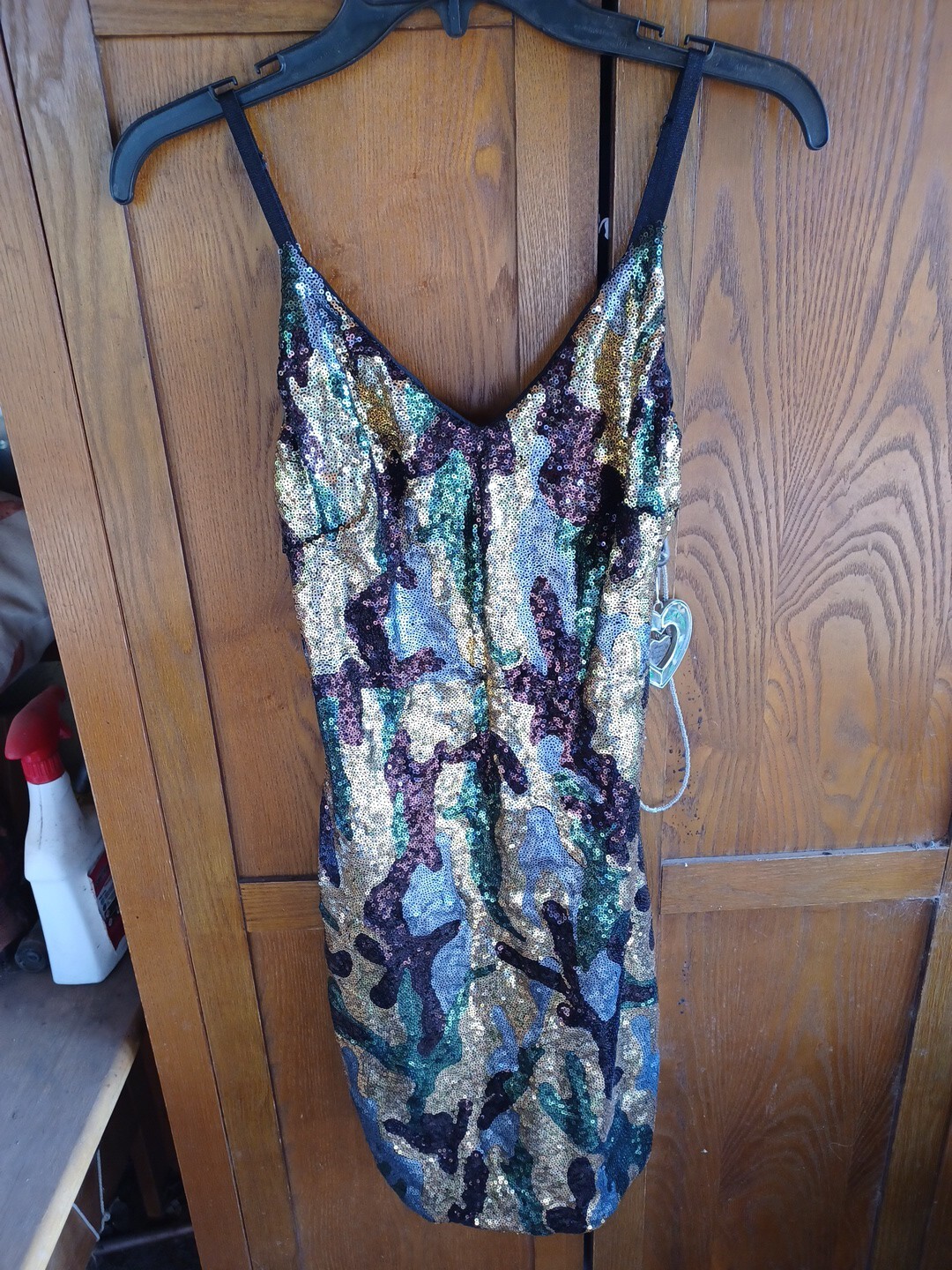 Camouflage Print Sexy Sequin Size M WOMENS dress Adj Straps Stretch Material