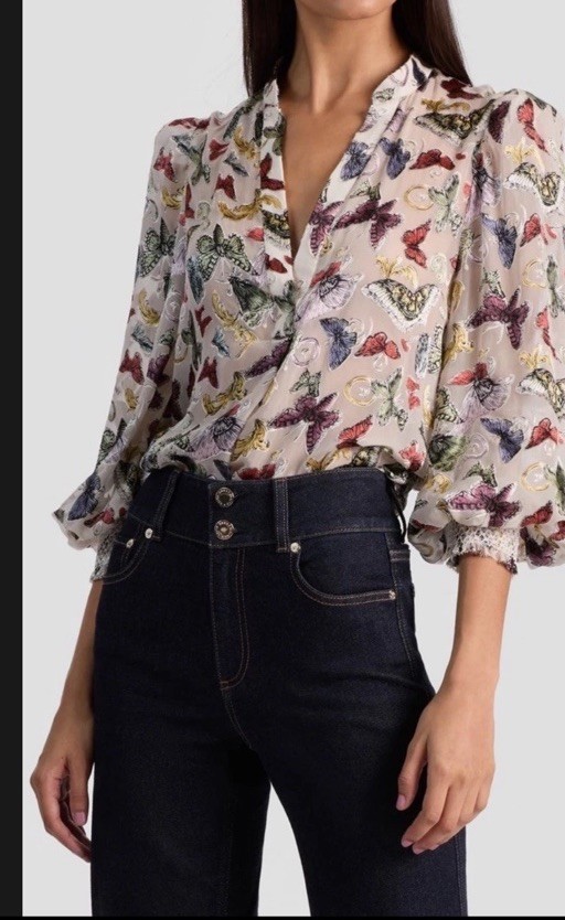 Alice & Olivia Silk Sheila Butterfly Spread Your Wings Blouse NWT Sz Med $425