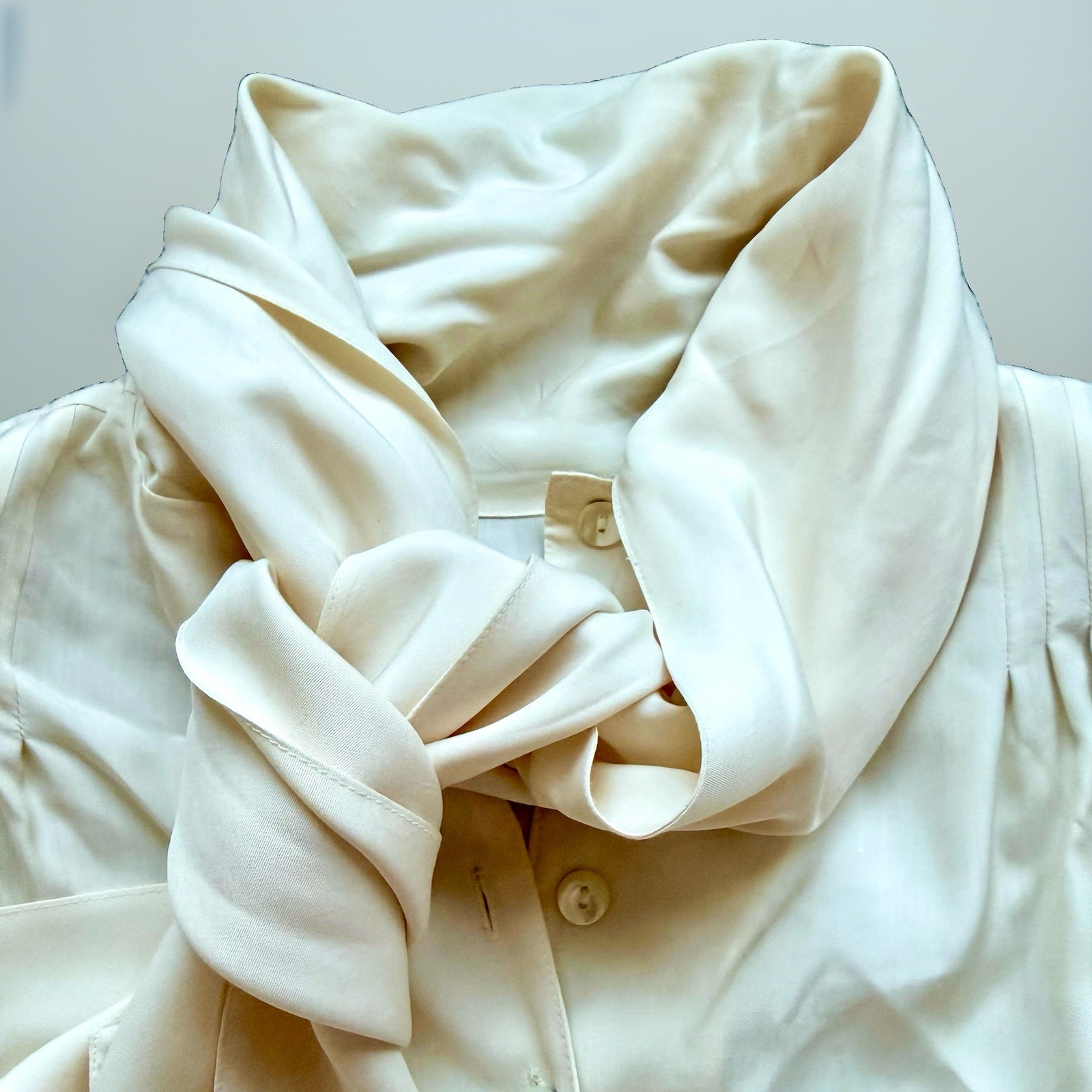 Paul Costelloe Designer 100% Silk Pussy Bow Blouse Ivory Vintage UK8 US4 Y2K