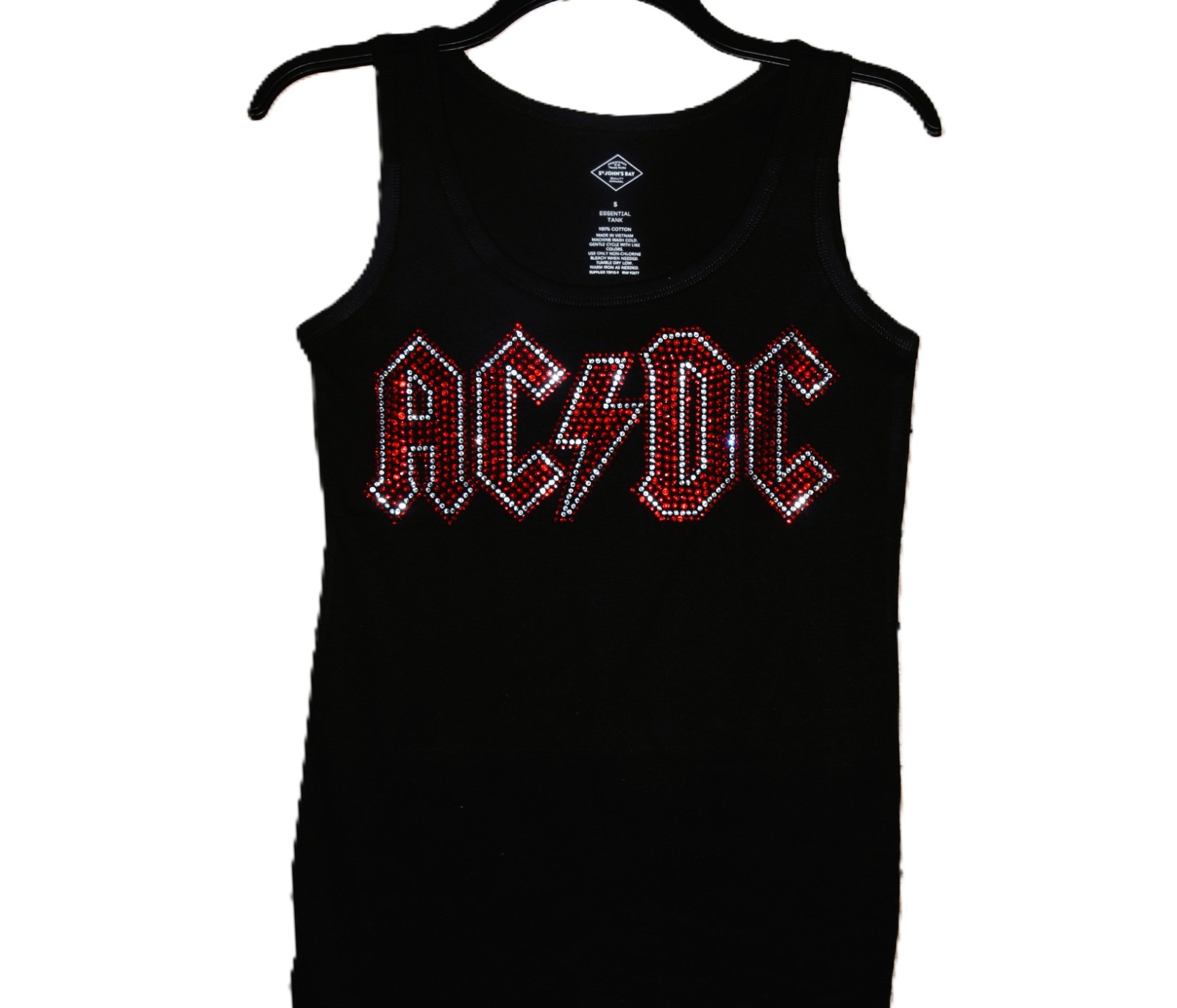 AC/DC rhinestone bling shirt or tank XS S M L XL XXL 1X 2X 3X 4X 5X red clear